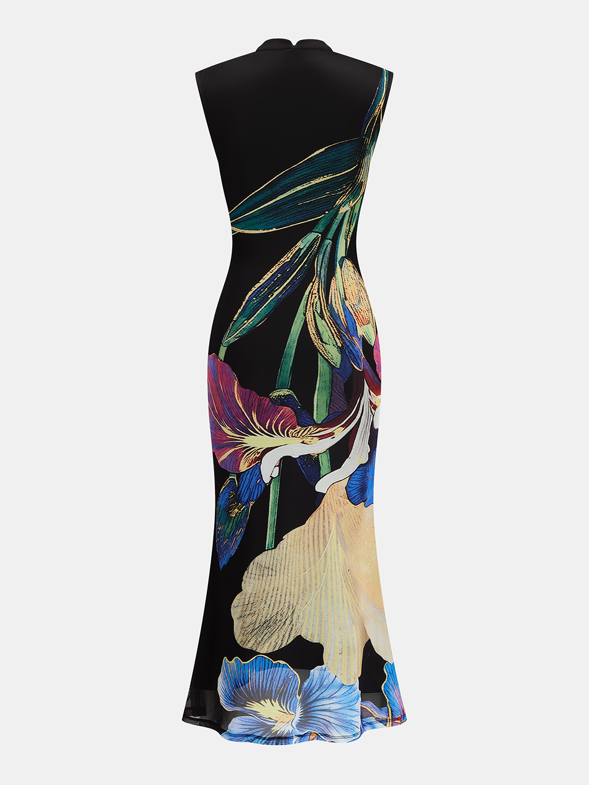 Iris Floral Print Mesh Sleeveless Maxi Dress for Women Summer Collection