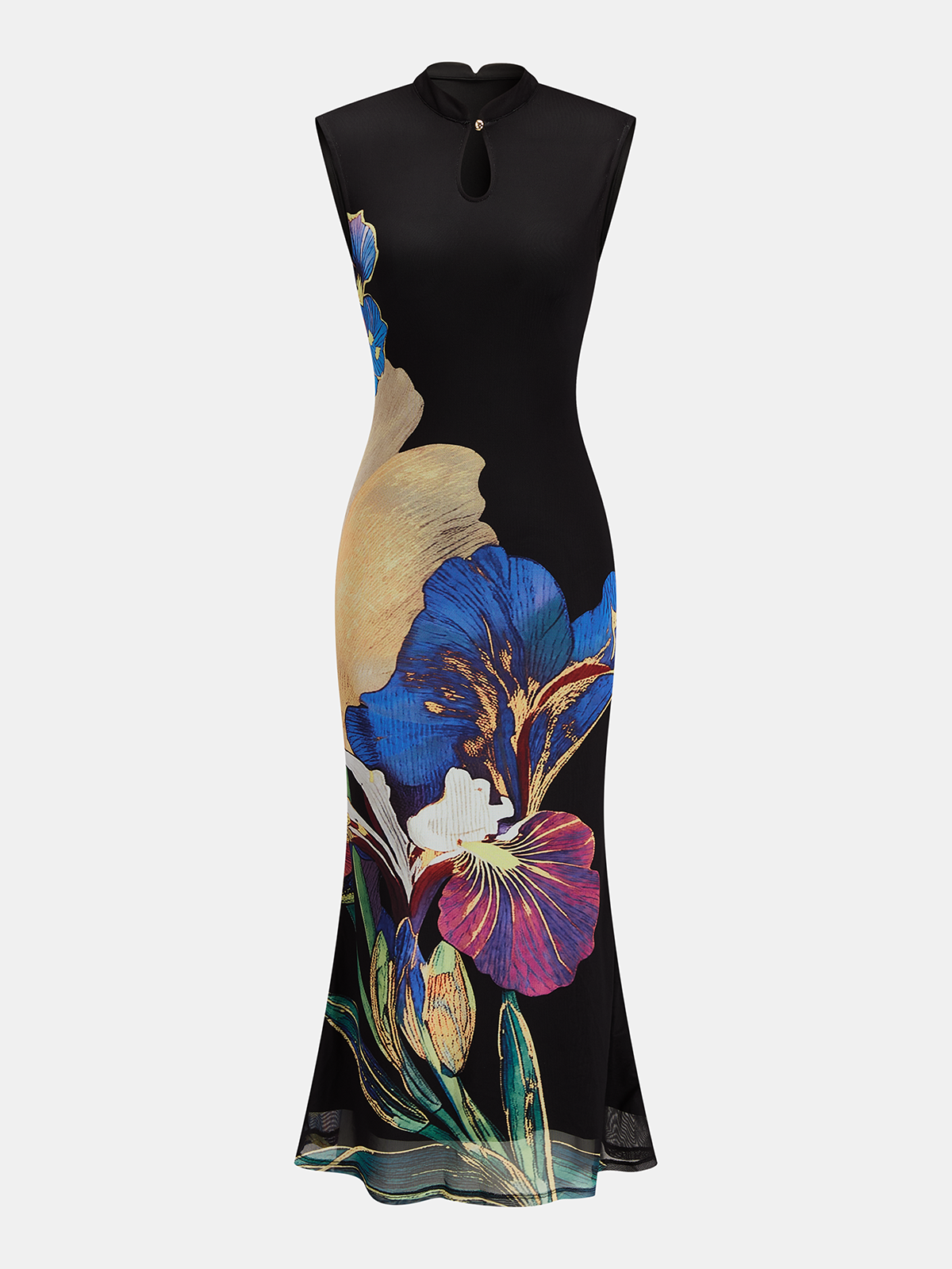 Iris Floral Print Mesh Sleeveless Maxi Dress for Women Summer Collection