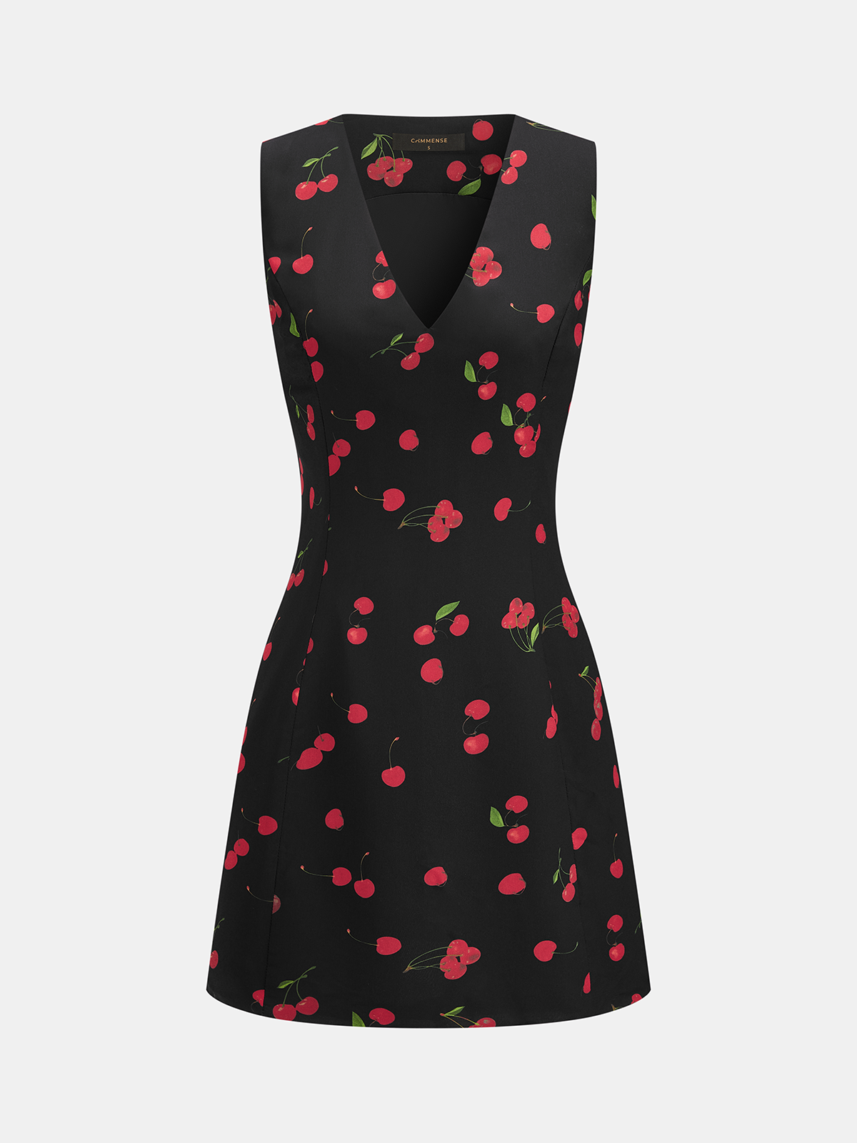 "Cherry Print Sleeveless V-Neck Mini Dress Women's Summer Fashion"
