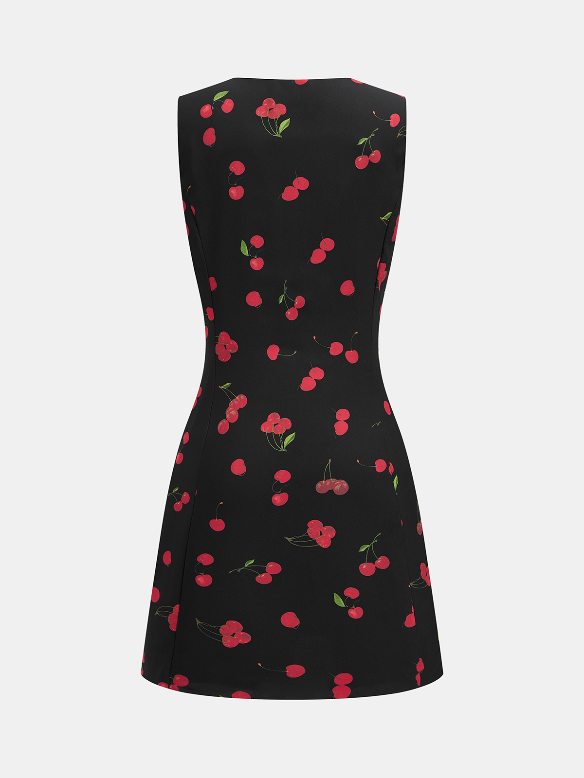 "Cherry Print Sleeveless V-Neck Mini Dress Women's Summer Fashion"