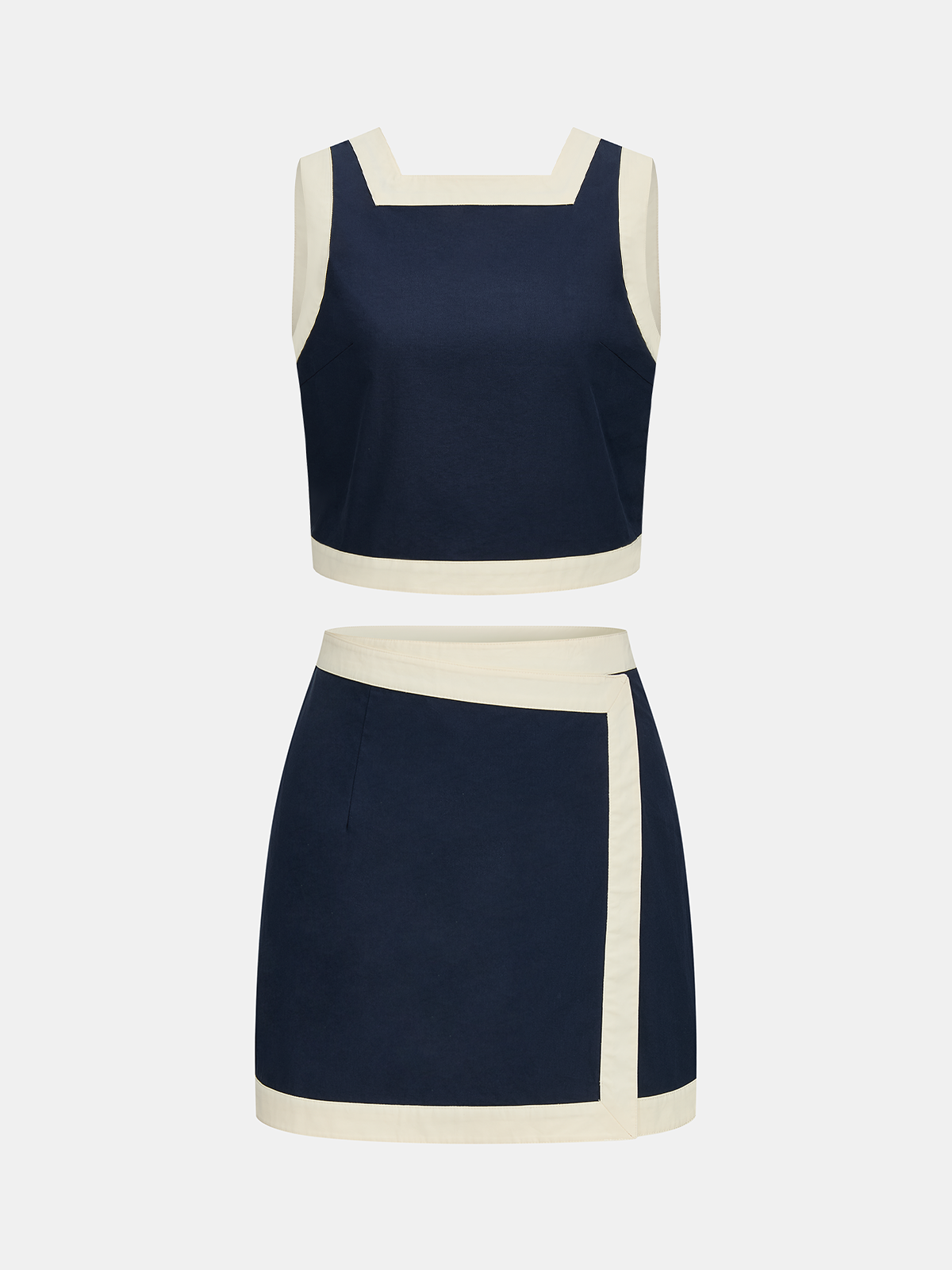 Cotton Contrast Trim Two Piece Skirt Set for Women Comfort Fit