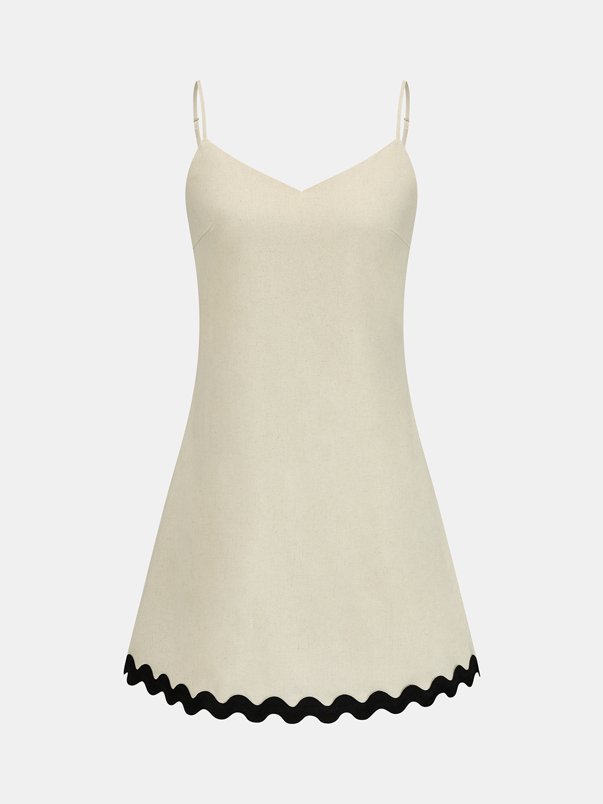 Scalloped Hem Cotton Linen Slip Mini Dress for Women Spring Summer