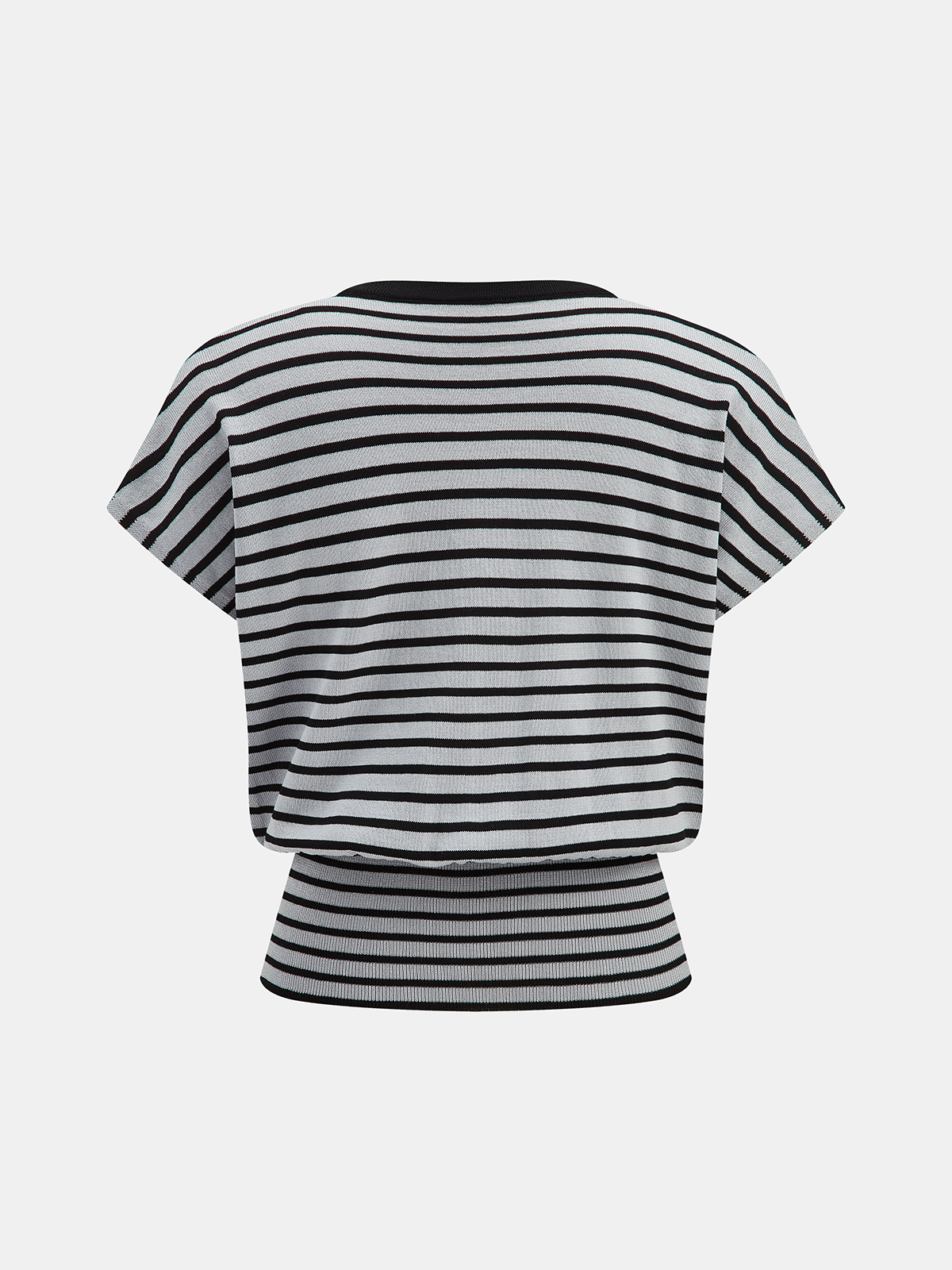 Striped V Neck Short Sleeve Comfort Fit Knit Top for Women