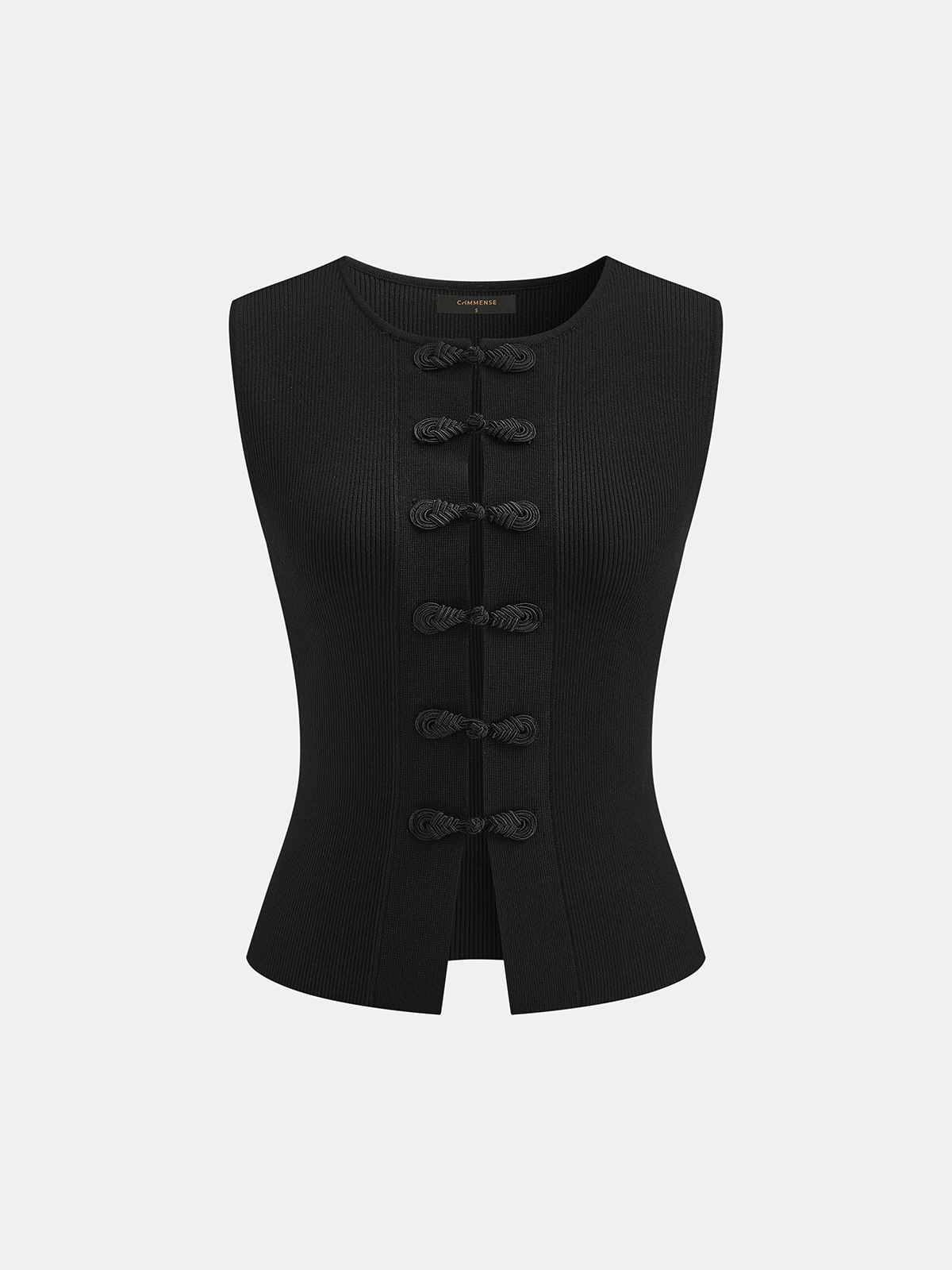 Frog Button Ribbed Knit Vest Trendy Sleeveless Top Pullover
