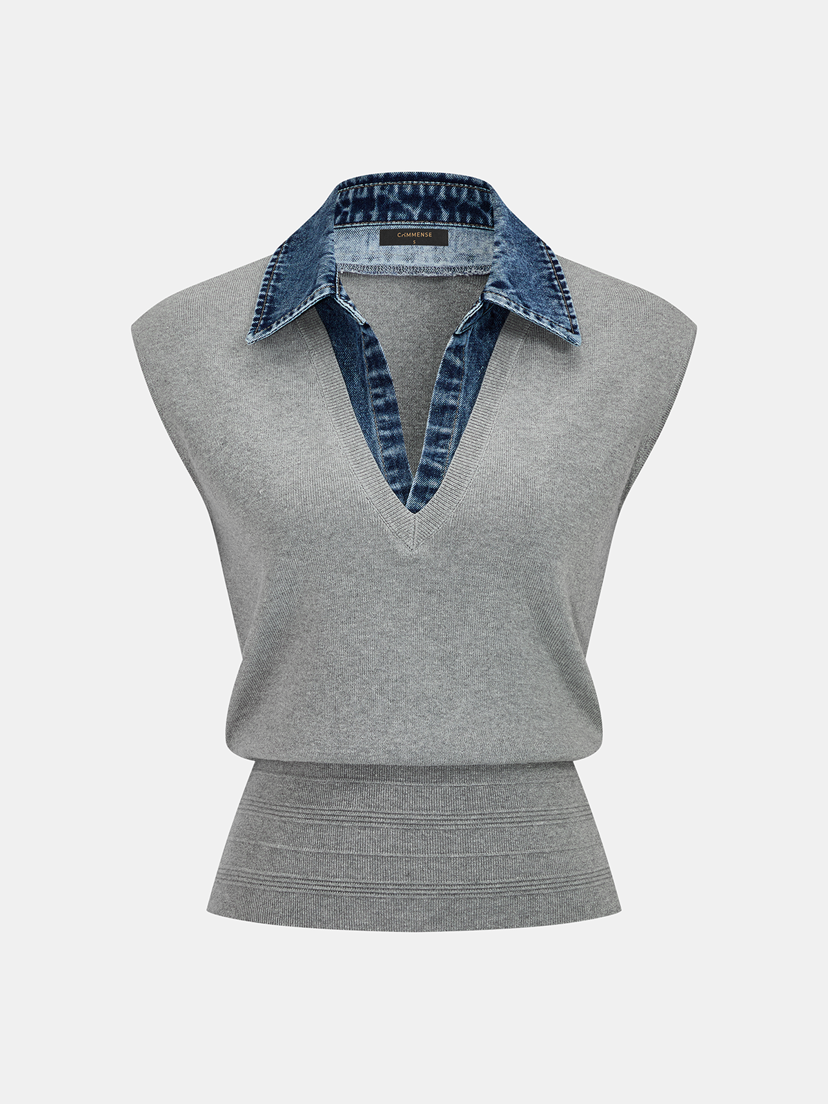 Denim Collar Sleeveless Knit Vest Casual Layering Essential