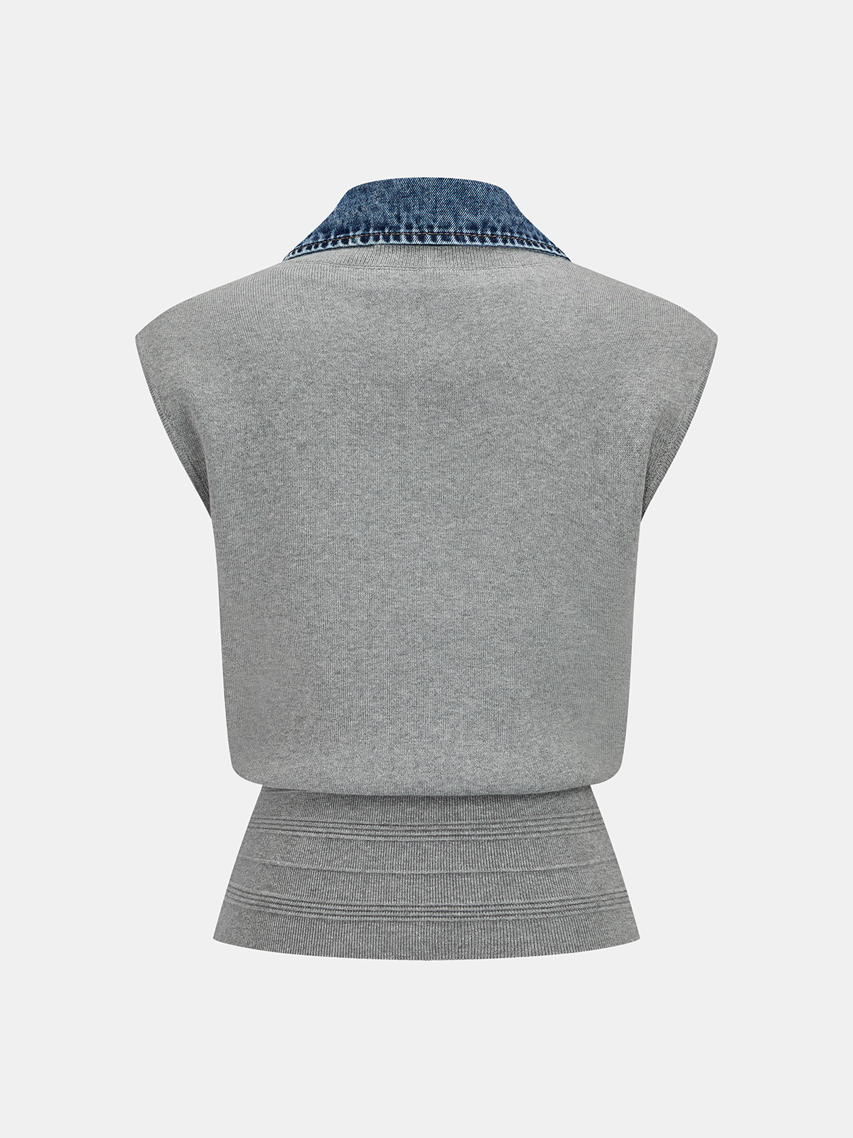 Denim Collar Sleeveless Knit Vest Casual Layering Essential