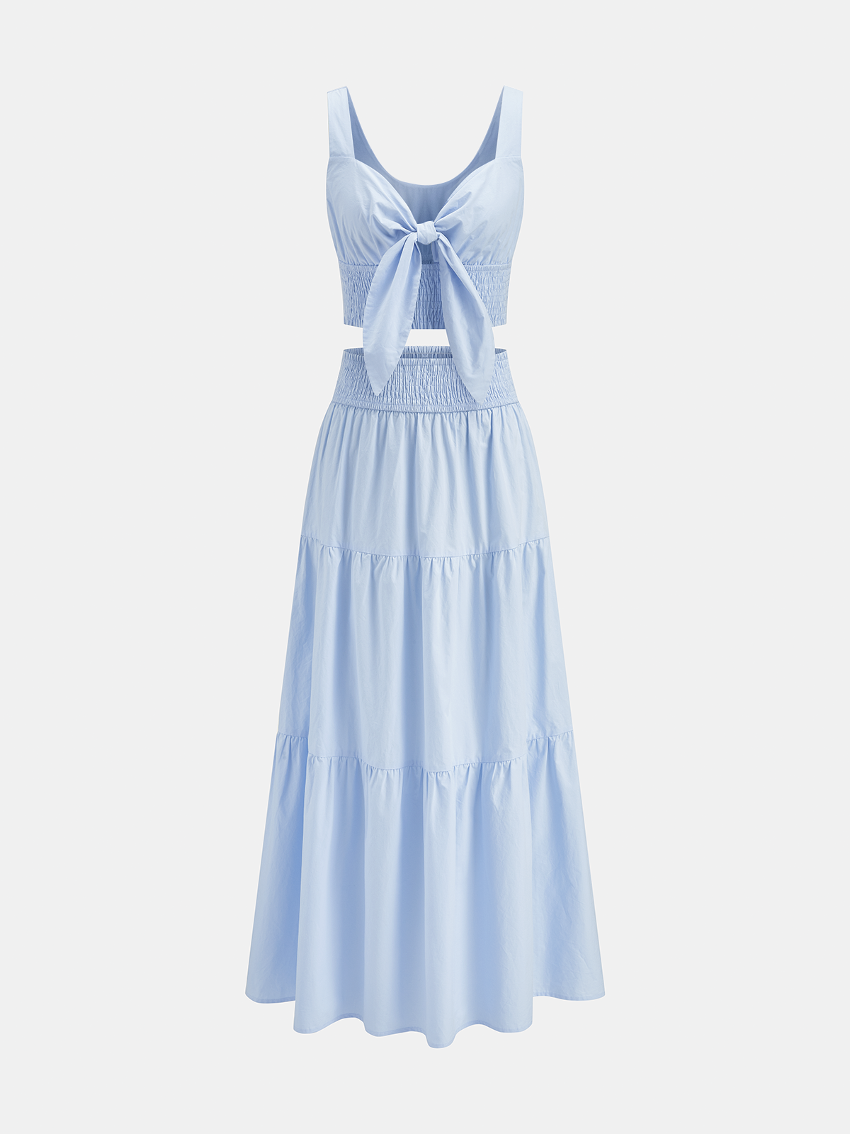 Cotton Smocked Tie-Front Top & Tiered Skirt Set for Women Summer Fashion