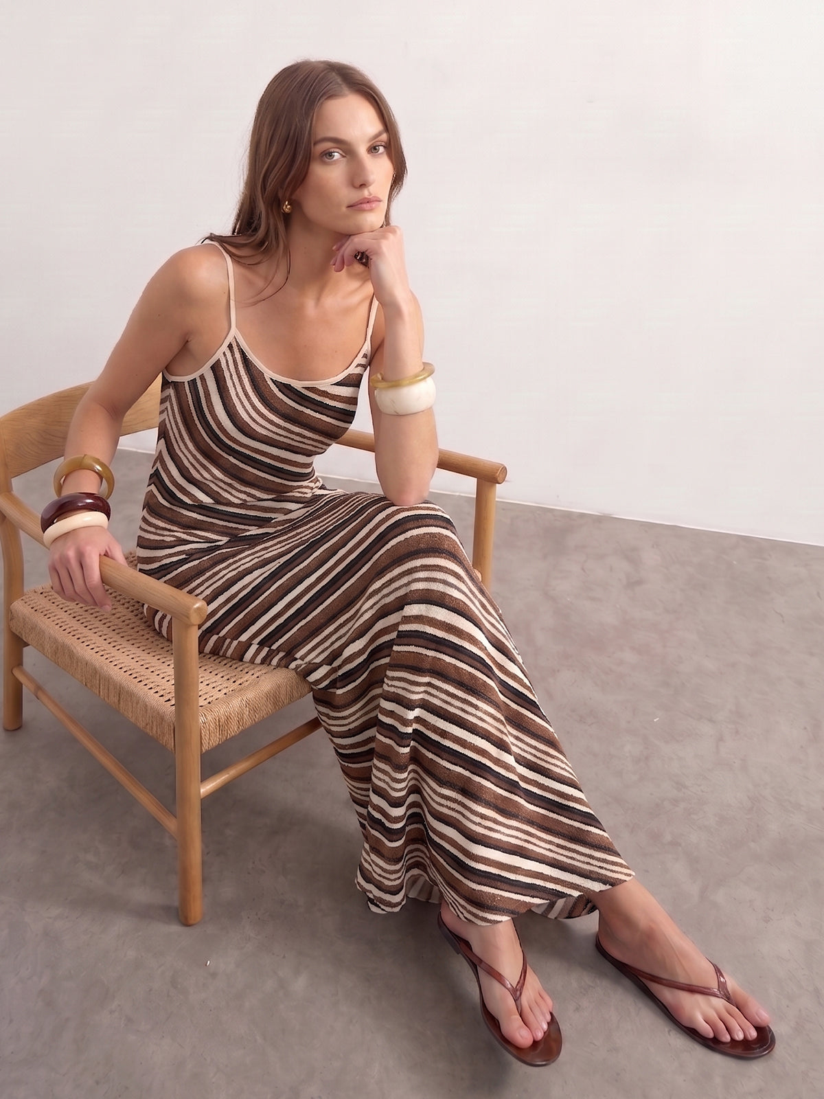 Striped Cami Knit Maxi Dress for Women, Casual Summer Style