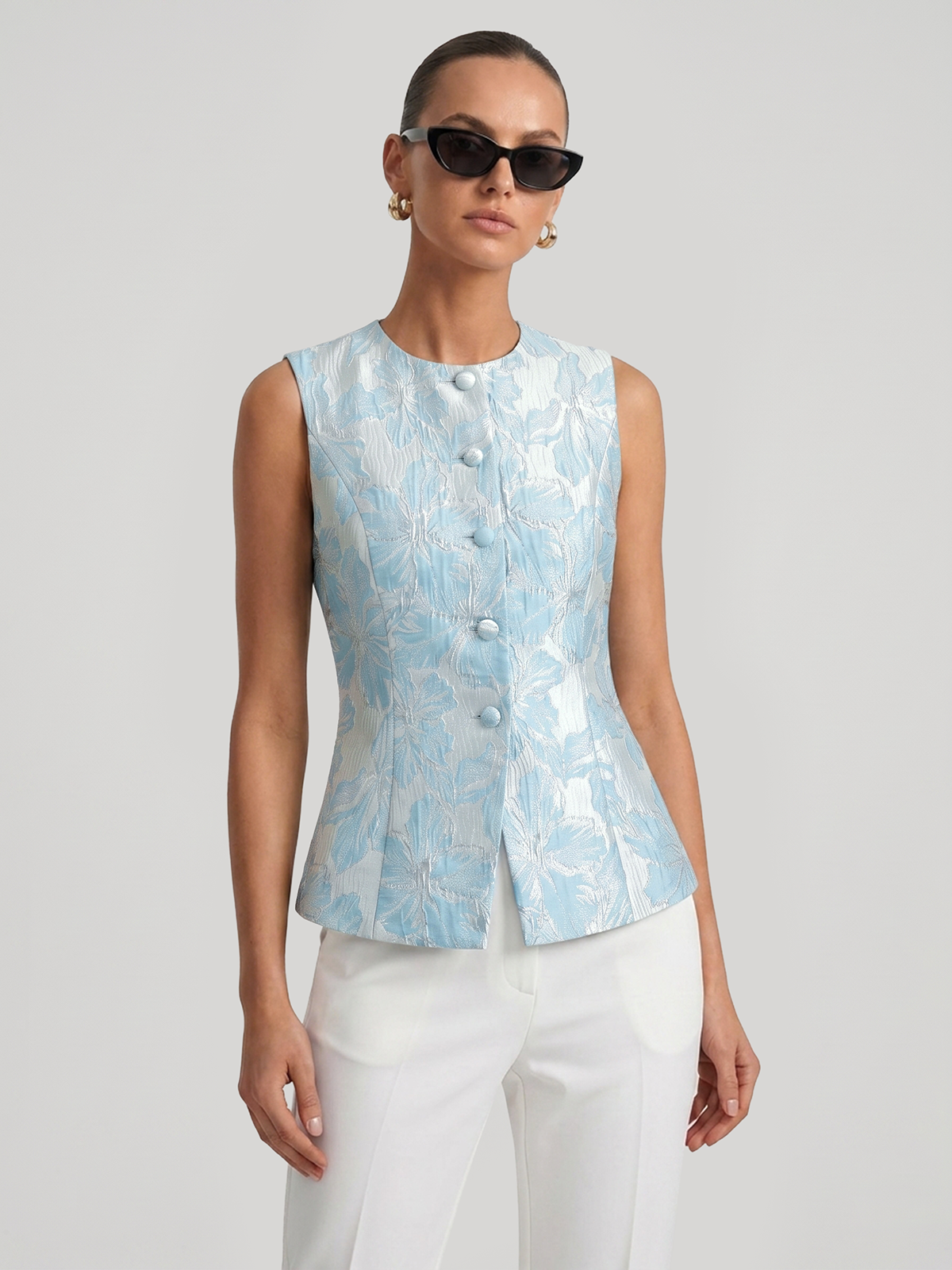 Floral Jacquard Tailored Vest for Formal Events and Weddings