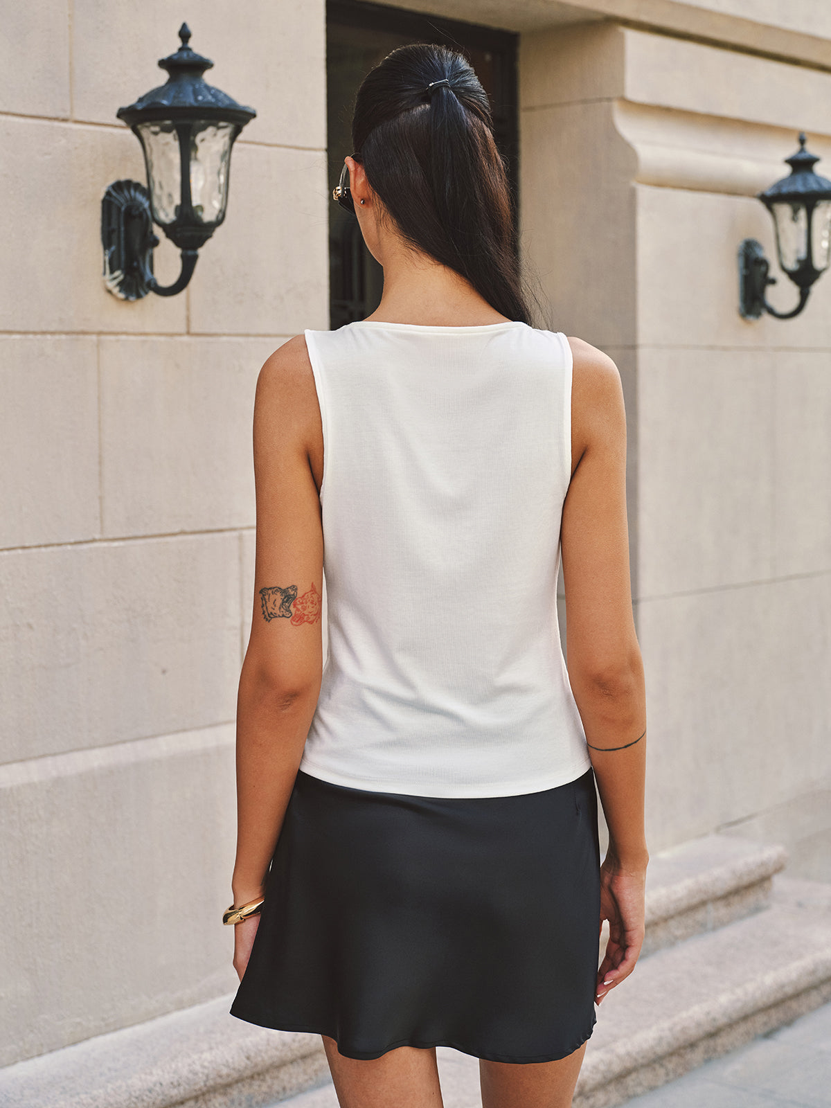 Ring Detail Cowl Neck Tank Top for Women, Sleeveless Lightweight Blouse