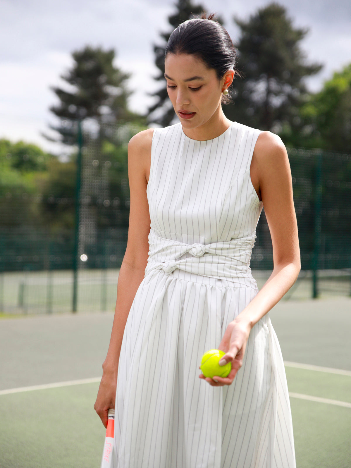 Cotton Blend Striped Ruched Sleeveless Maxi Dress for Women Summer Casual