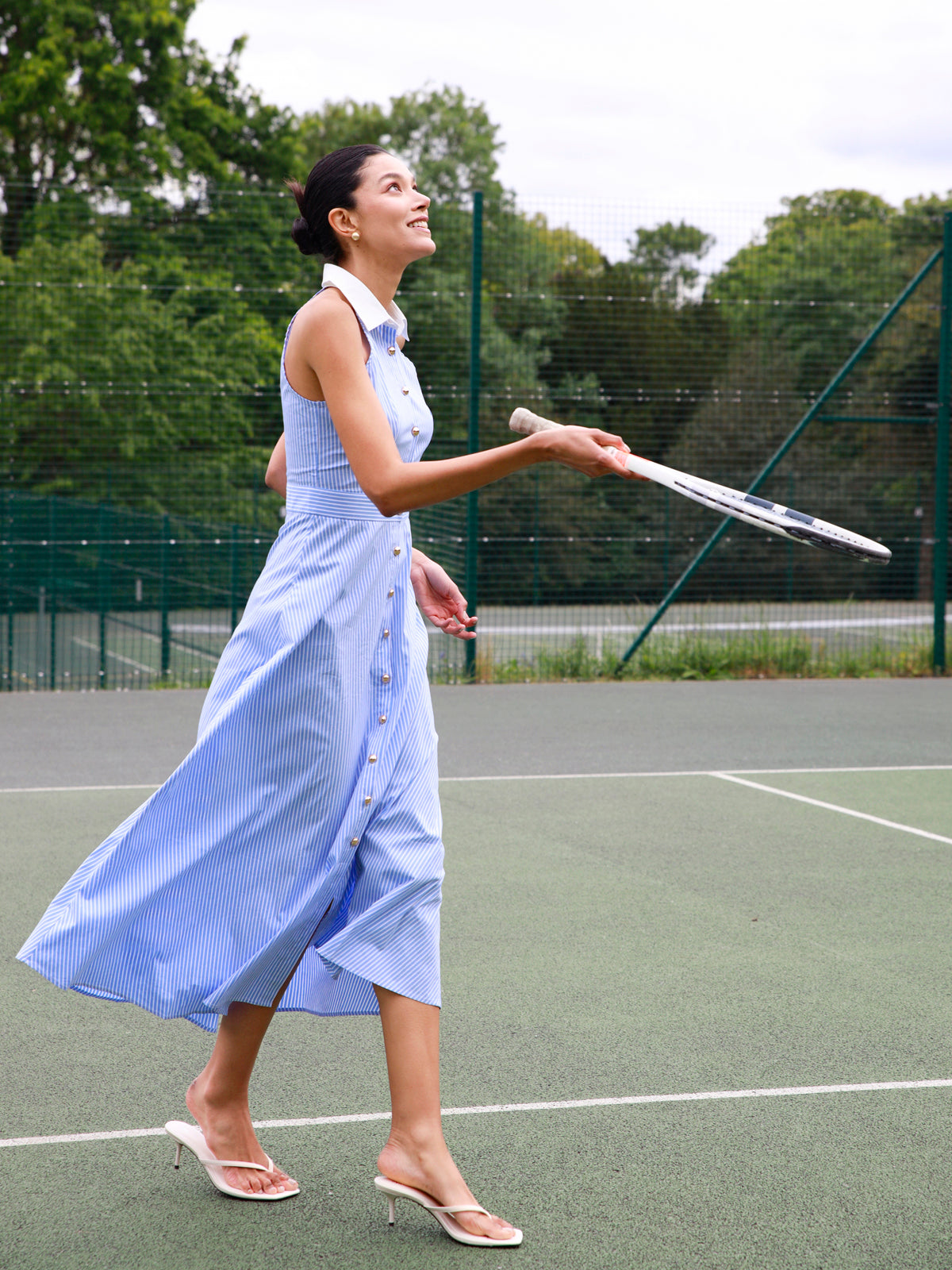 Collared Striped Sleeveless Buttoned Maxi Dress for Women Summer Casual