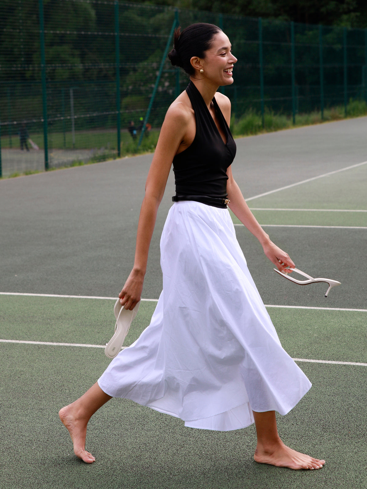 Cotton Pleated Maxi Skirt Lightweight Breathable Comfortable Style