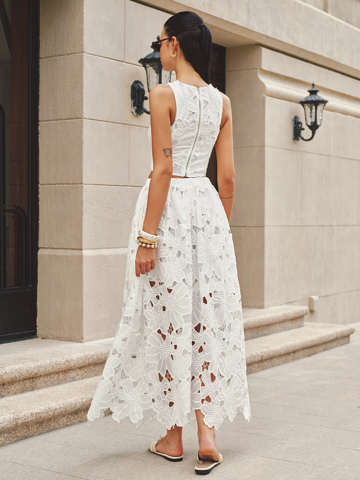 Guipure Lace Crop Top & Maxi Skirt Set for Weddings and Events