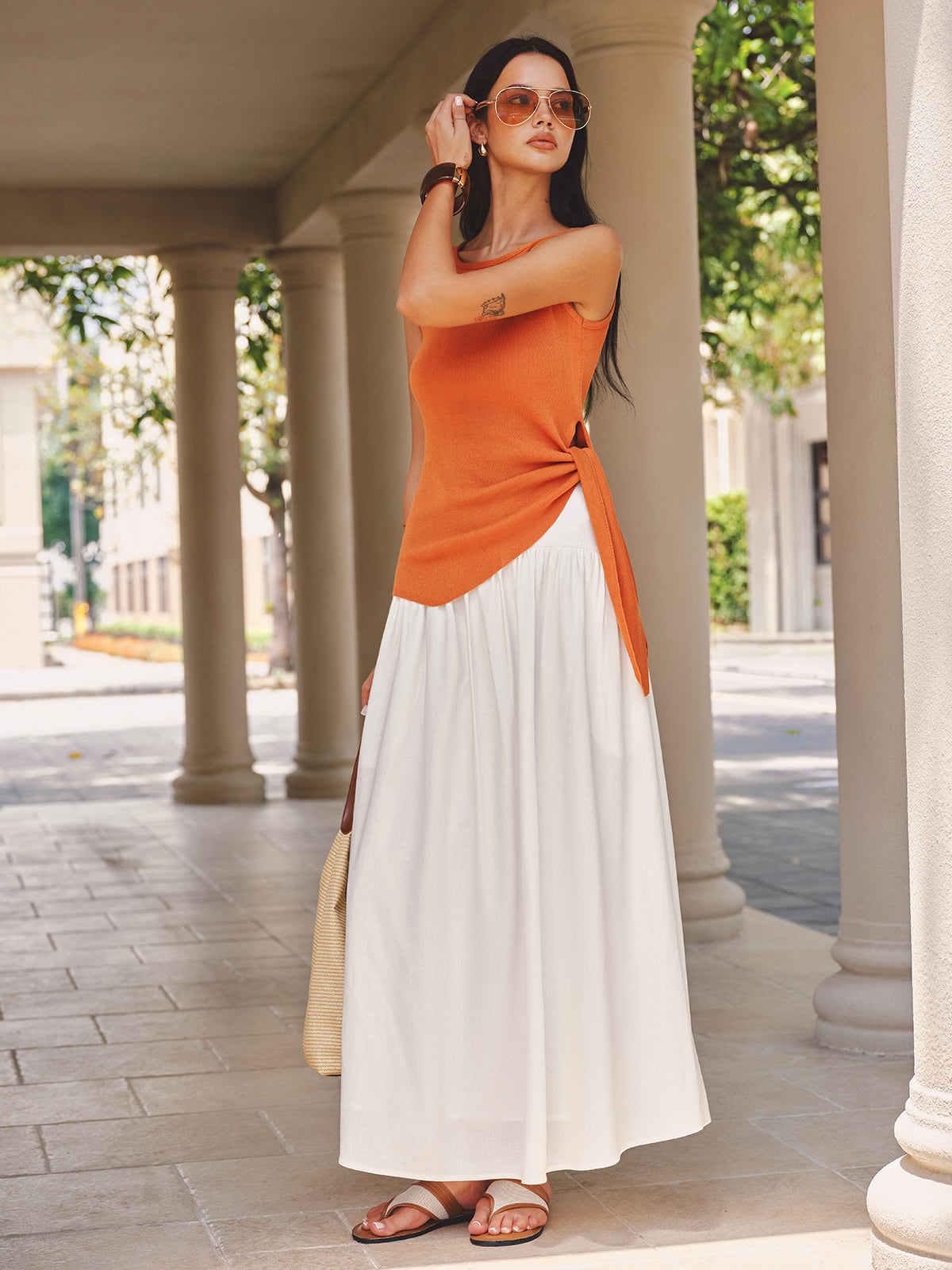 Side Tie Asymmetric Knit Tank Top for Summer Comfort Wear