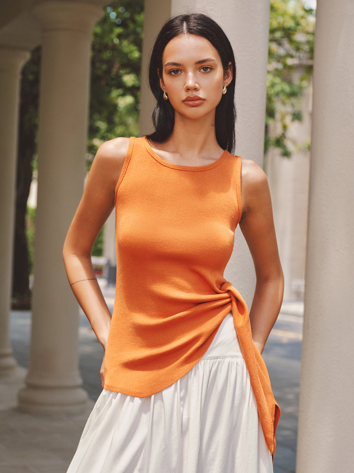 Side Tie Asymmetric Knit Tank Top for Summer Comfort Wear