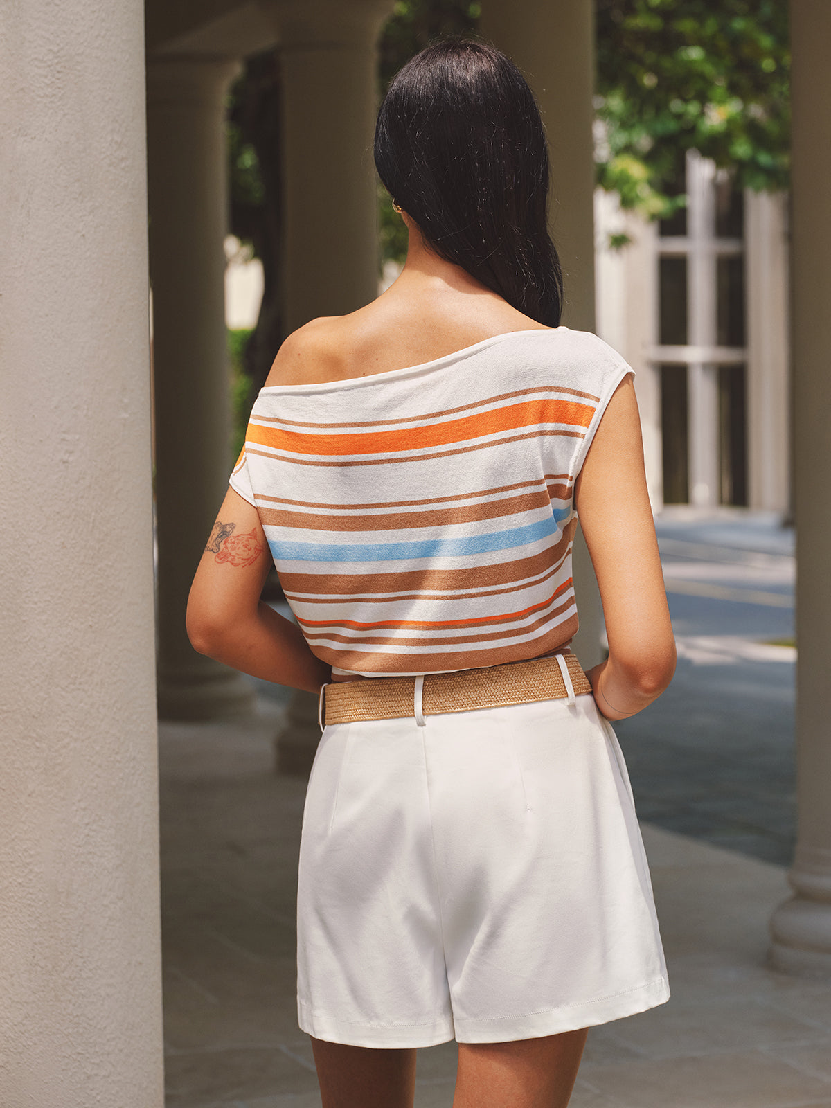 Off-Shoulder Colorful Stripe Knit Top Women's Casual Summer Wear