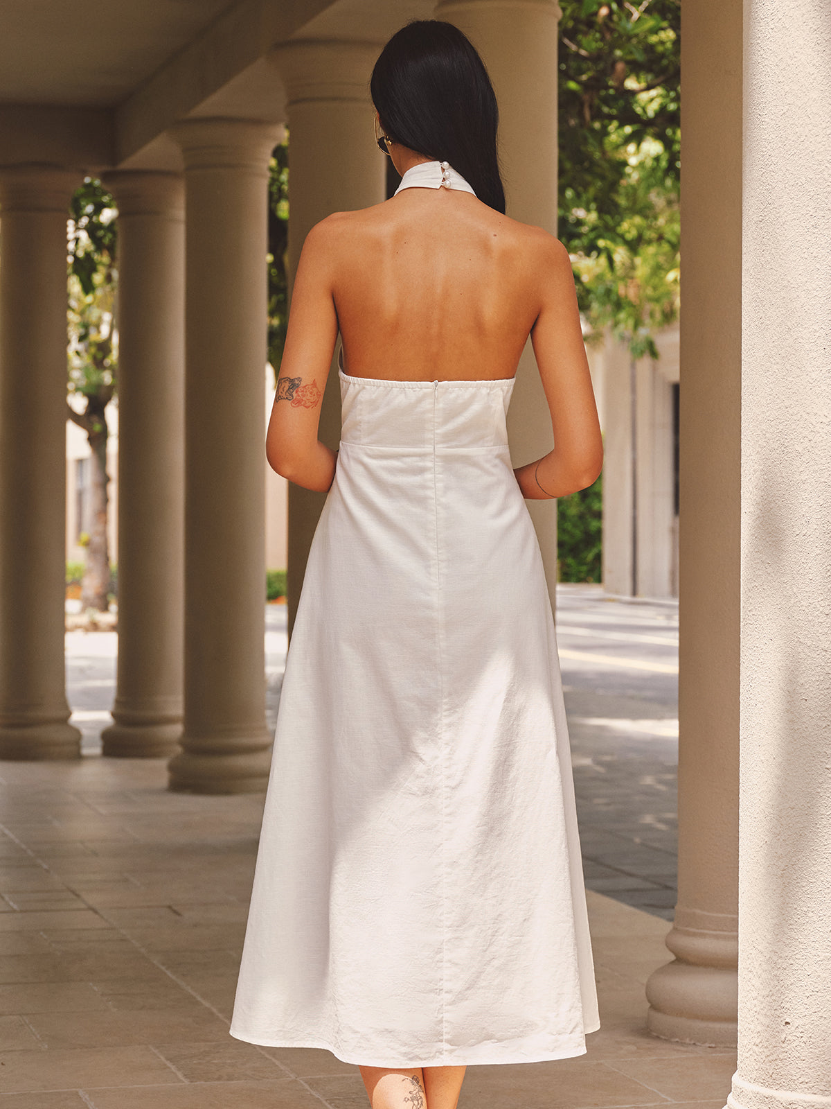 Cotton Linen Cross Halter Maxi Dress for Women Casual Summer