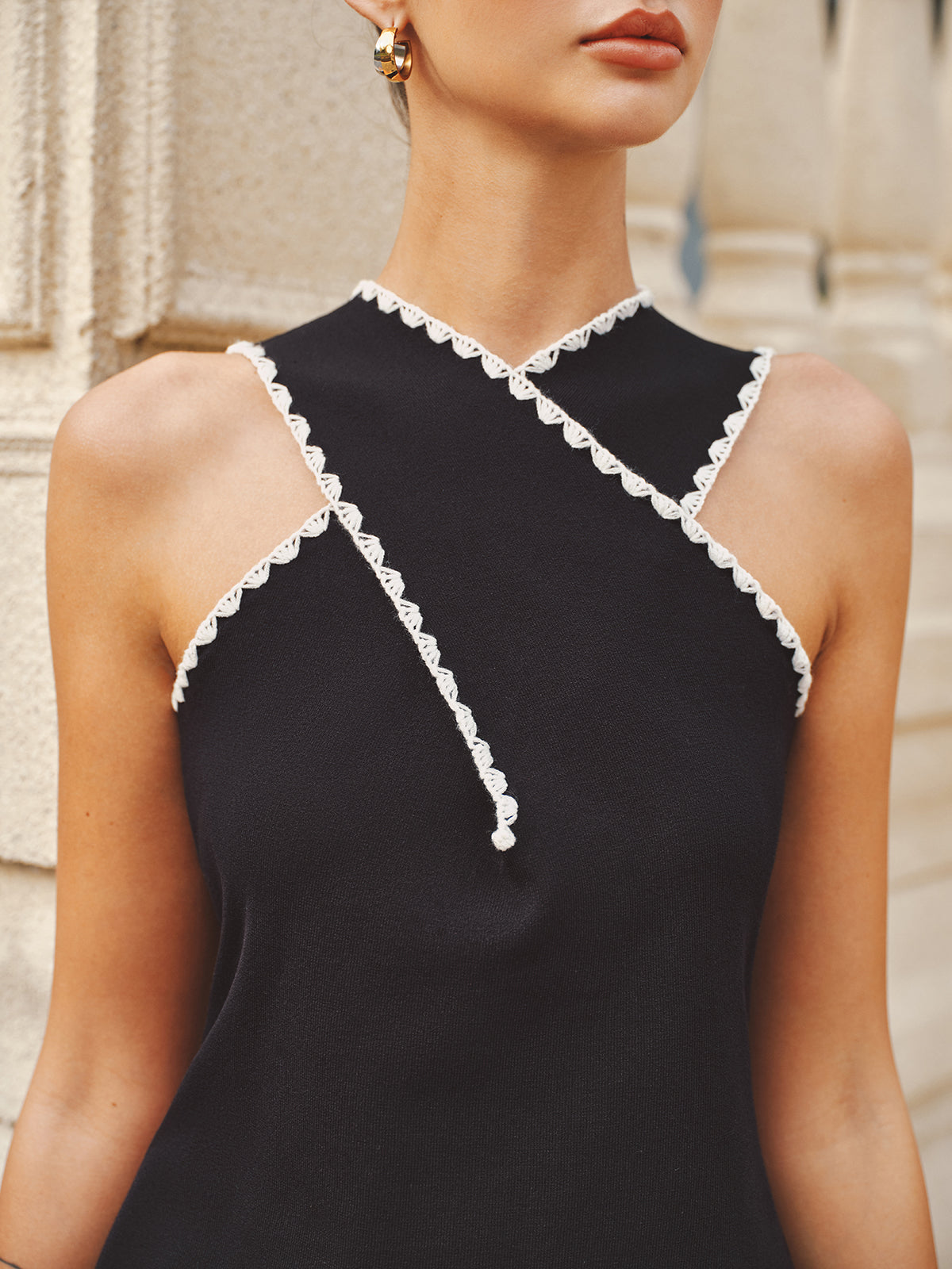 Scalloped Trim Asymmetric Knit Tank Top for Women Summer Casual