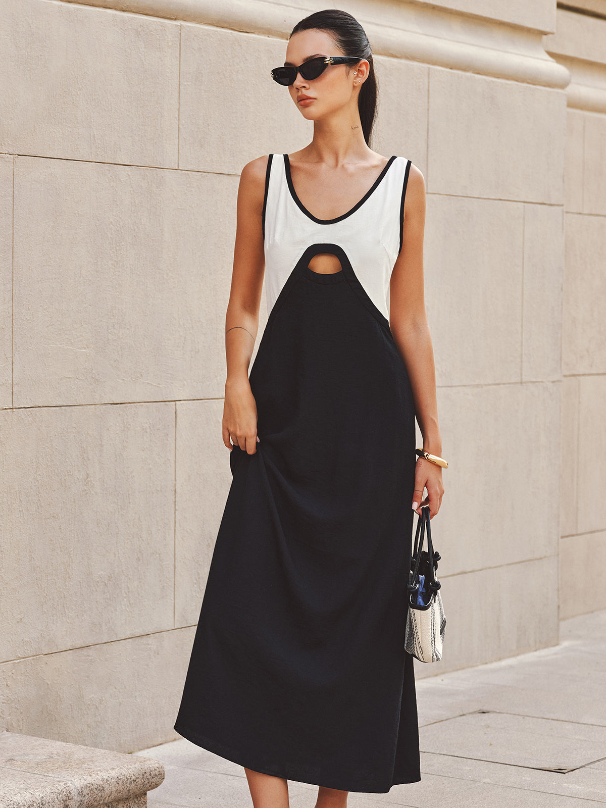 Cutout Color Block Sleeveless Maxi Dress Trendy Summer Style