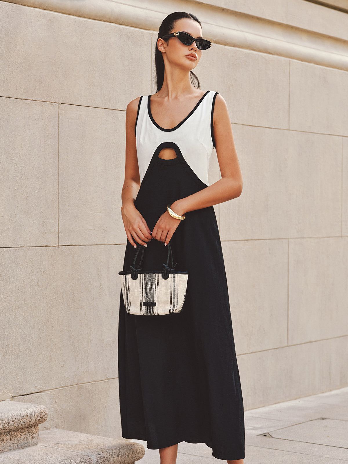 Cutout Color Block Sleeveless Maxi Dress Trendy Summer Style