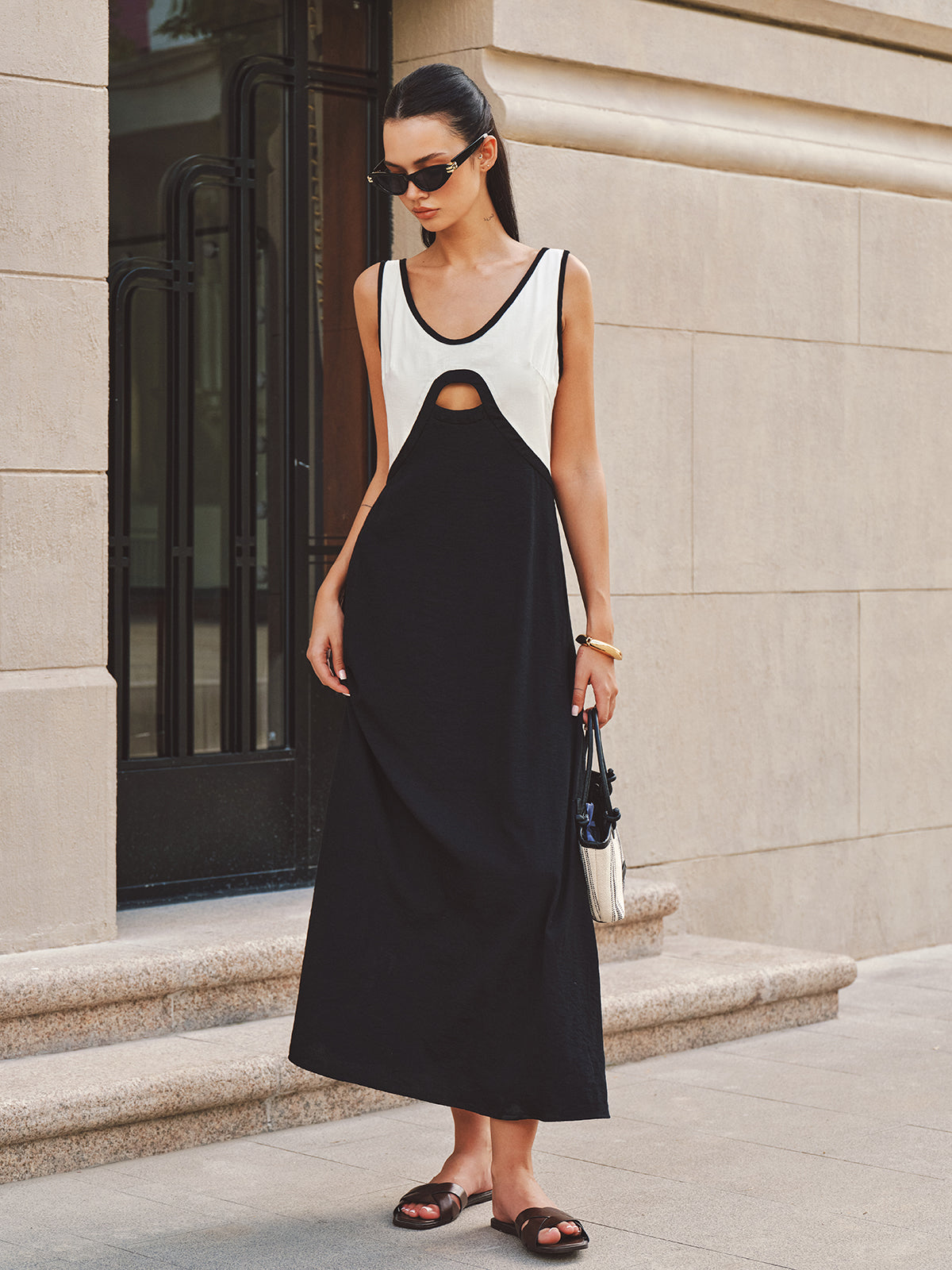 Cutout Color Block Sleeveless Maxi Dress Trendy Summer Style