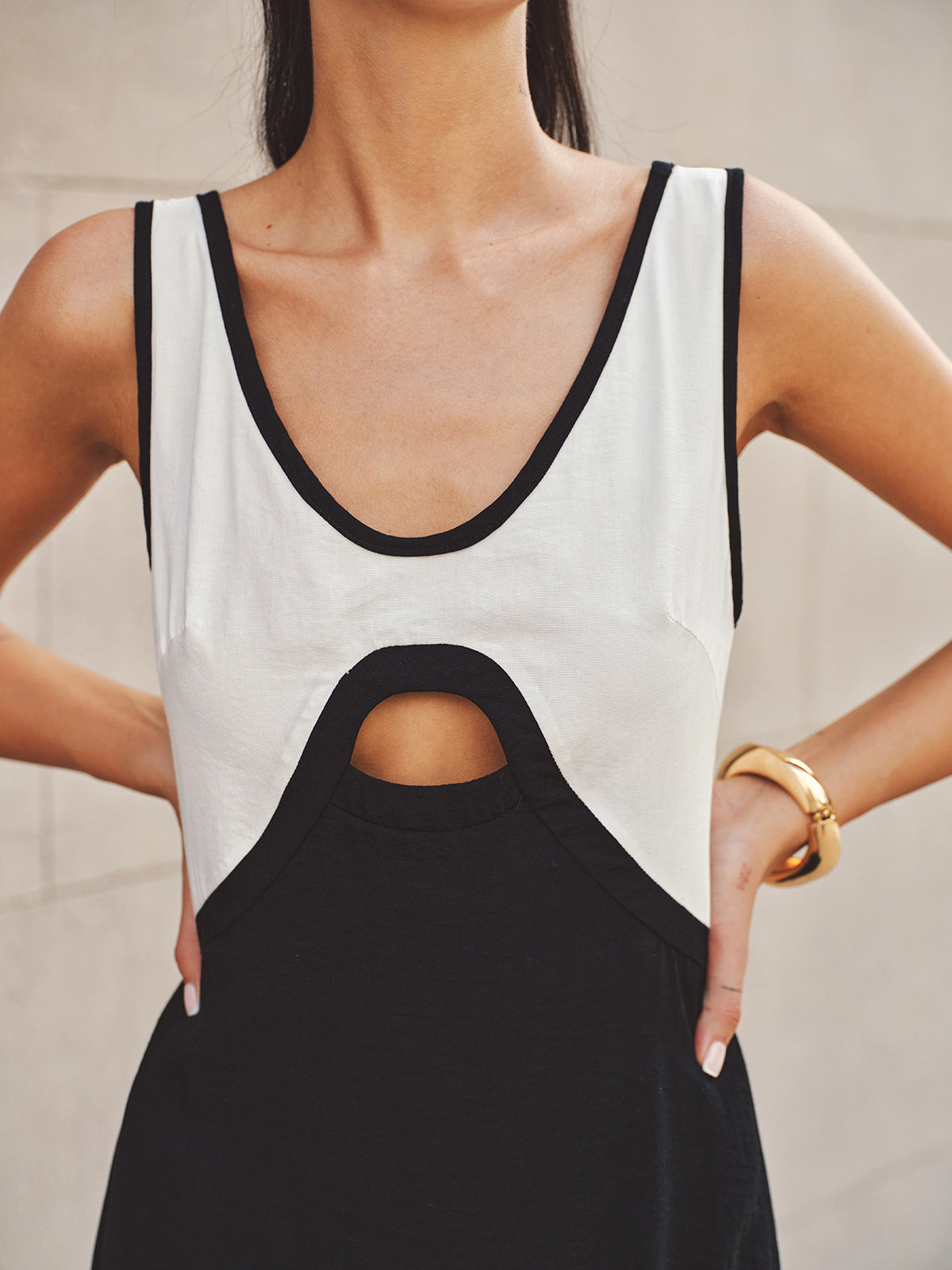 Cutout Color Block Sleeveless Maxi Dress Trendy Summer Style