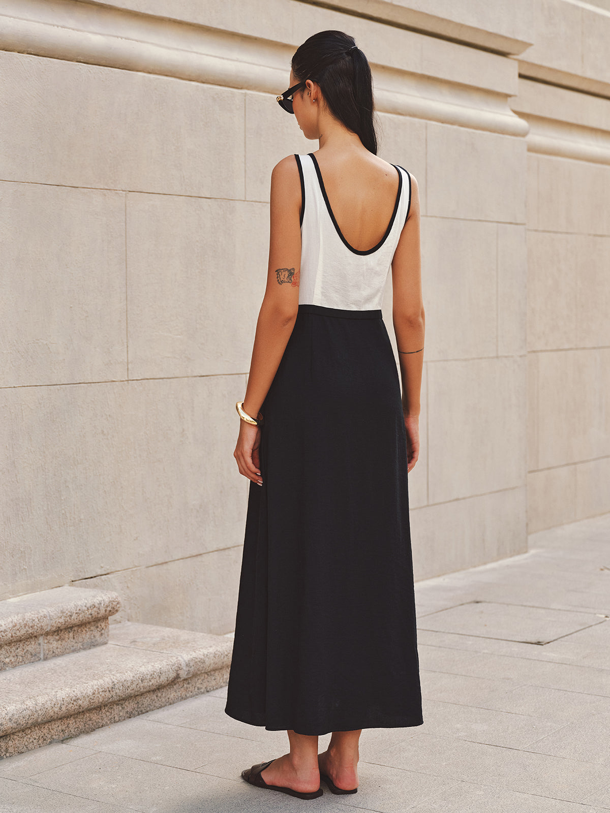 Cutout Color Block Sleeveless Maxi Dress Trendy Summer Style