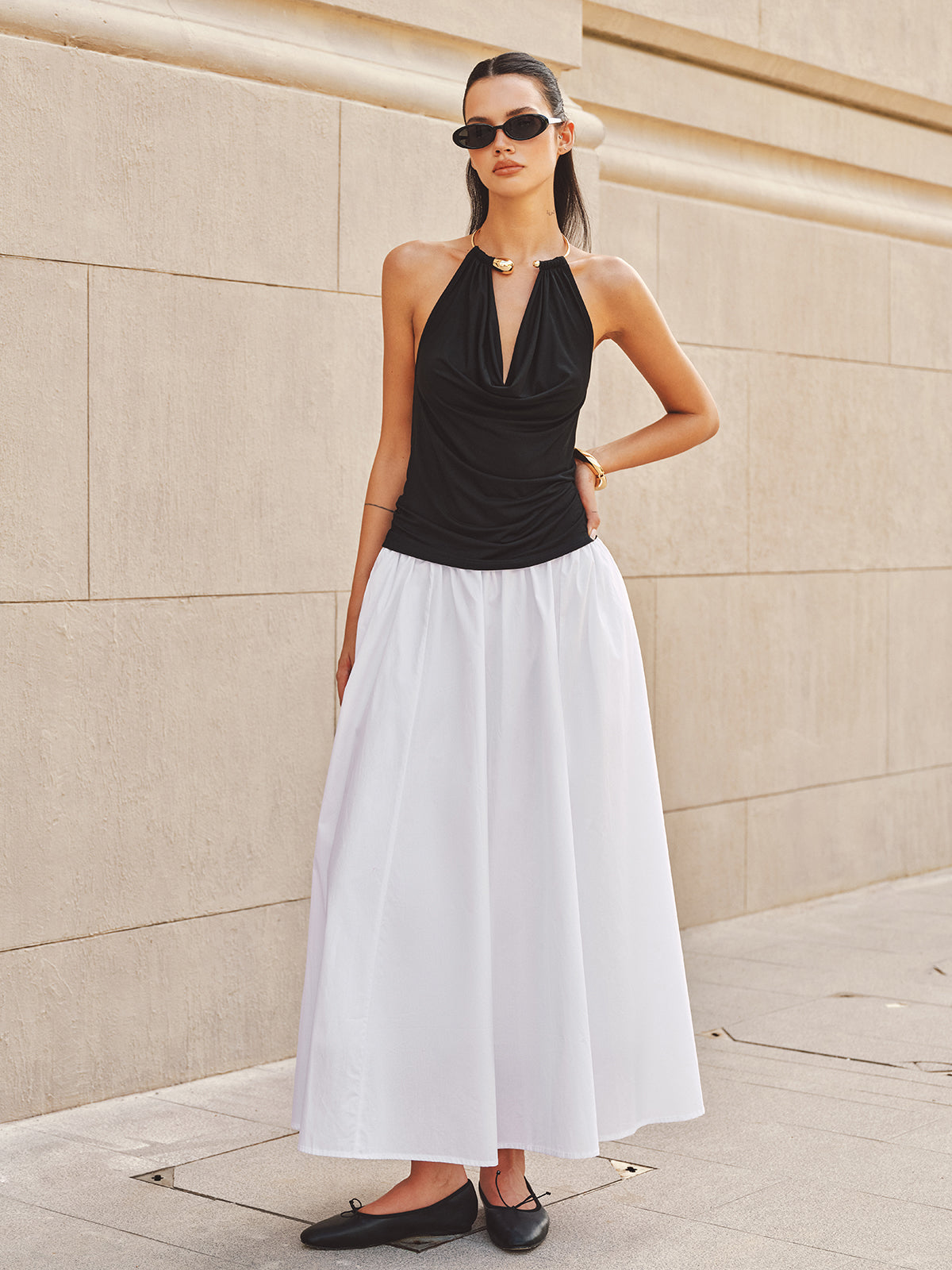 Metal Choker Cowl Neck Halter Top Women's Sexy Fashion Sleeveless
