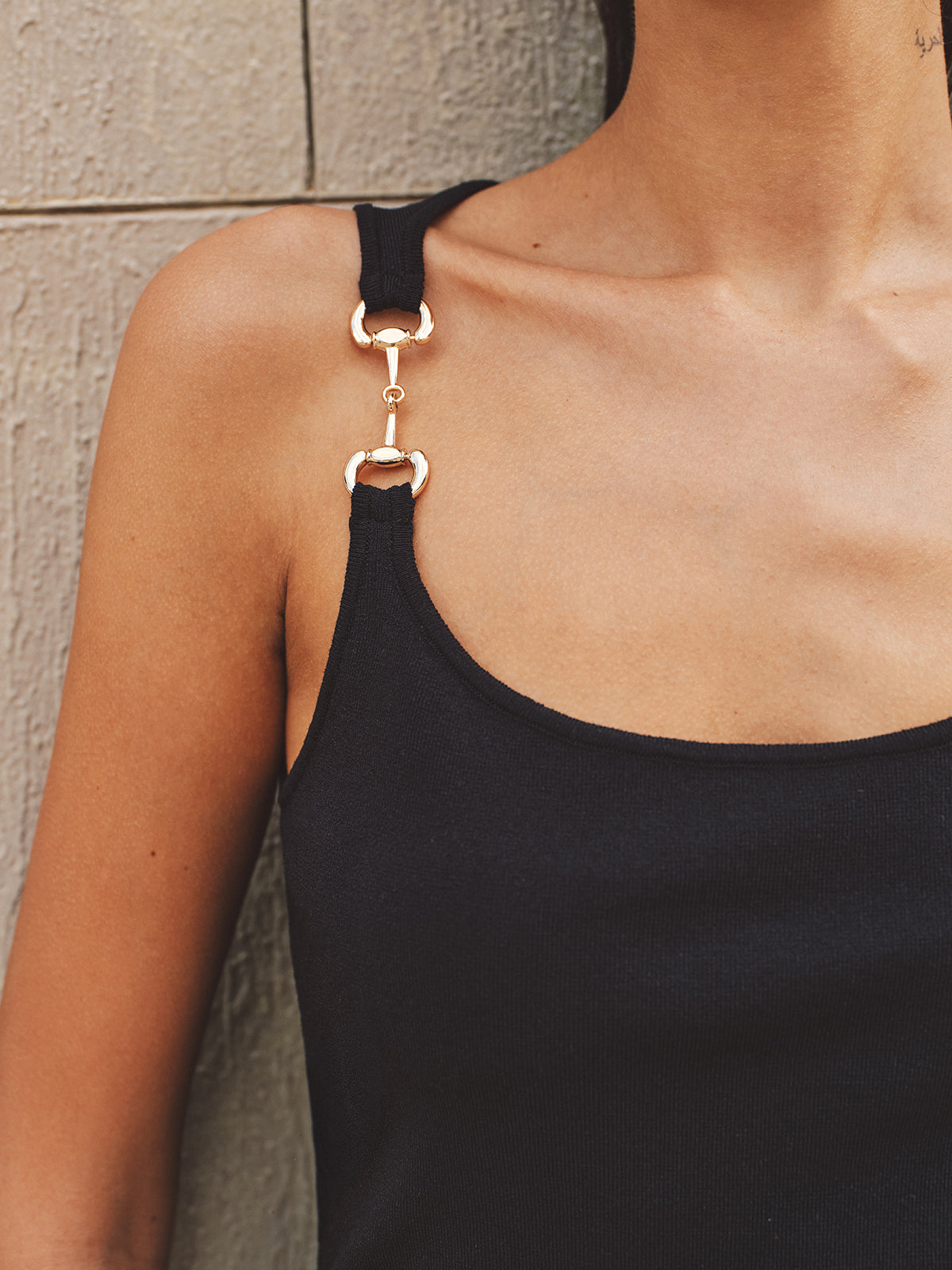 Horsebit Strap Knit Tank Top Casual Summer Wear