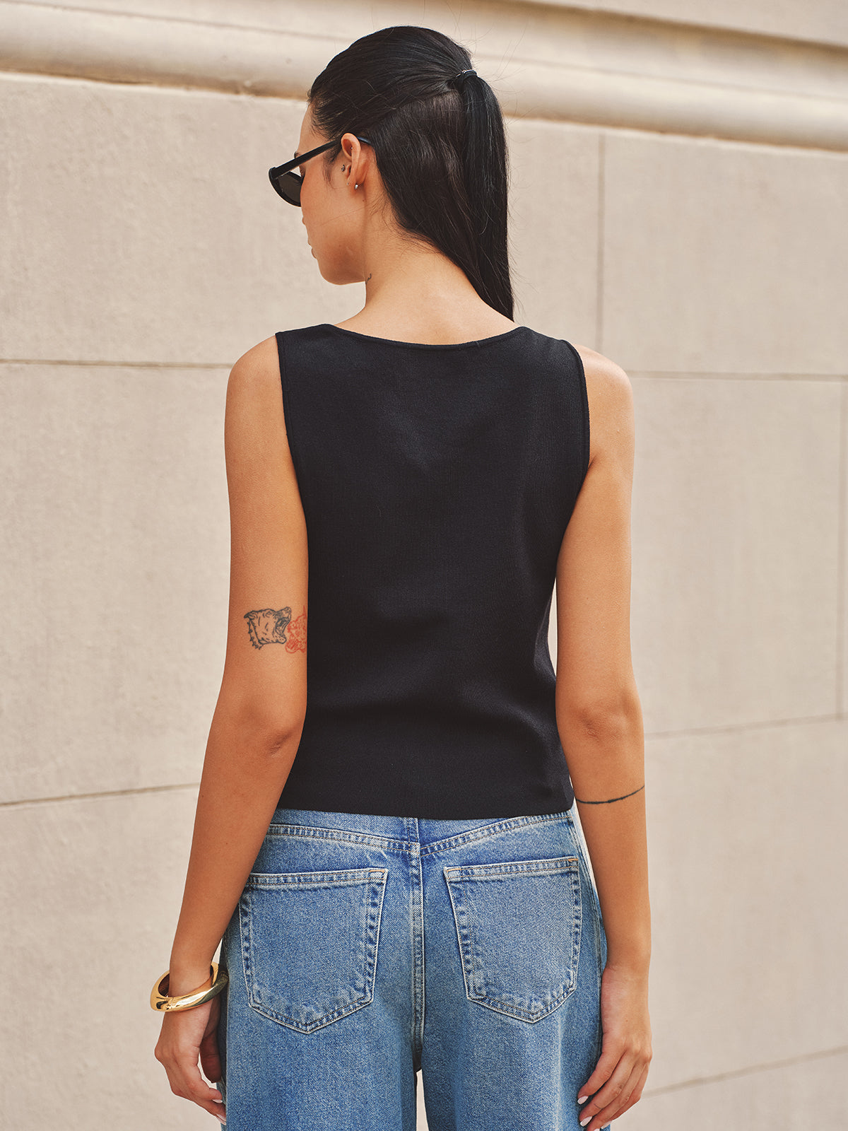 Horsebit Strap Knit Tank Top Casual Summer Wear
