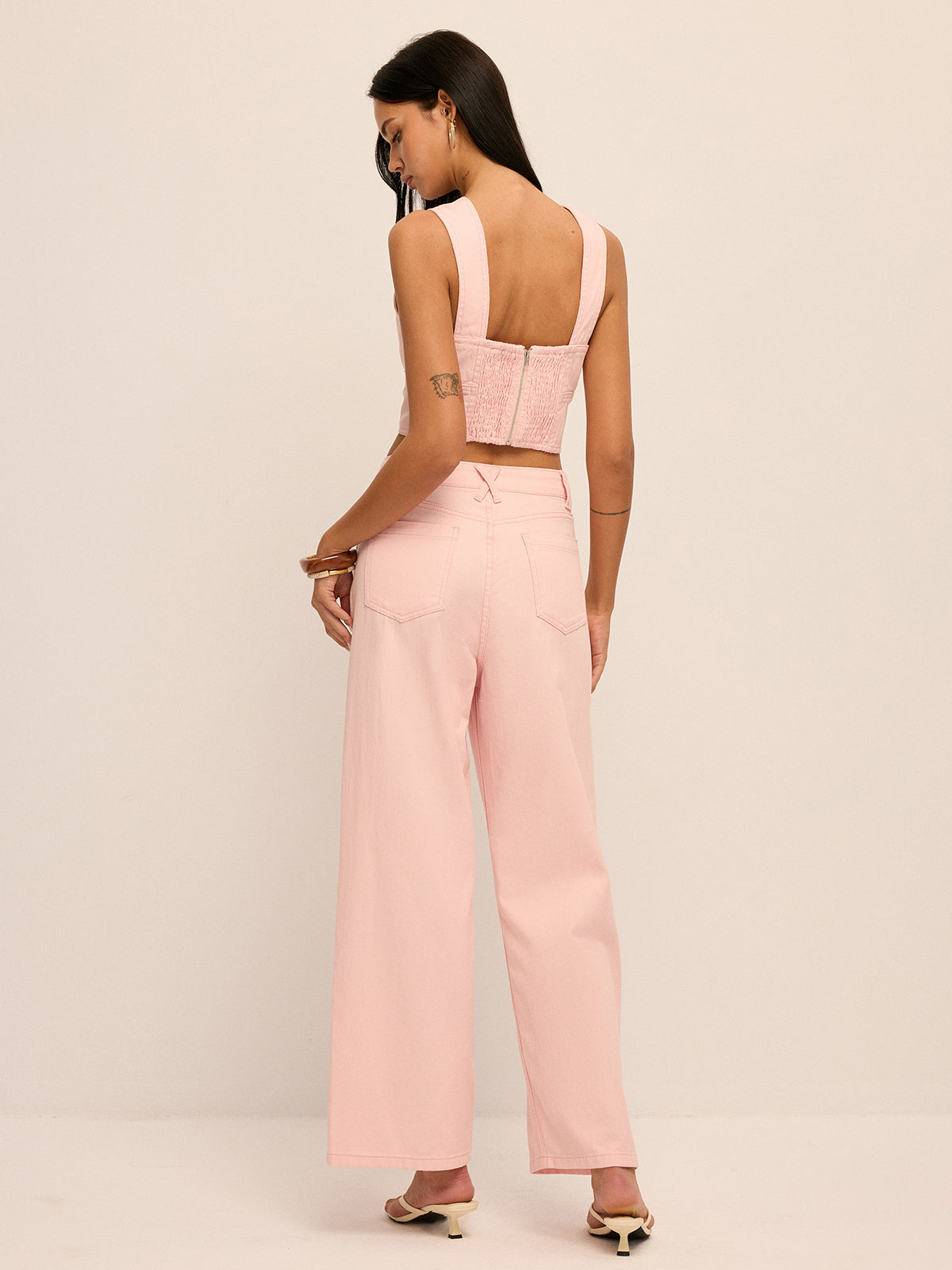 Deep V-Neck Cropped Denim Vest & Pants Set, Stylish Layered Casual Outfit