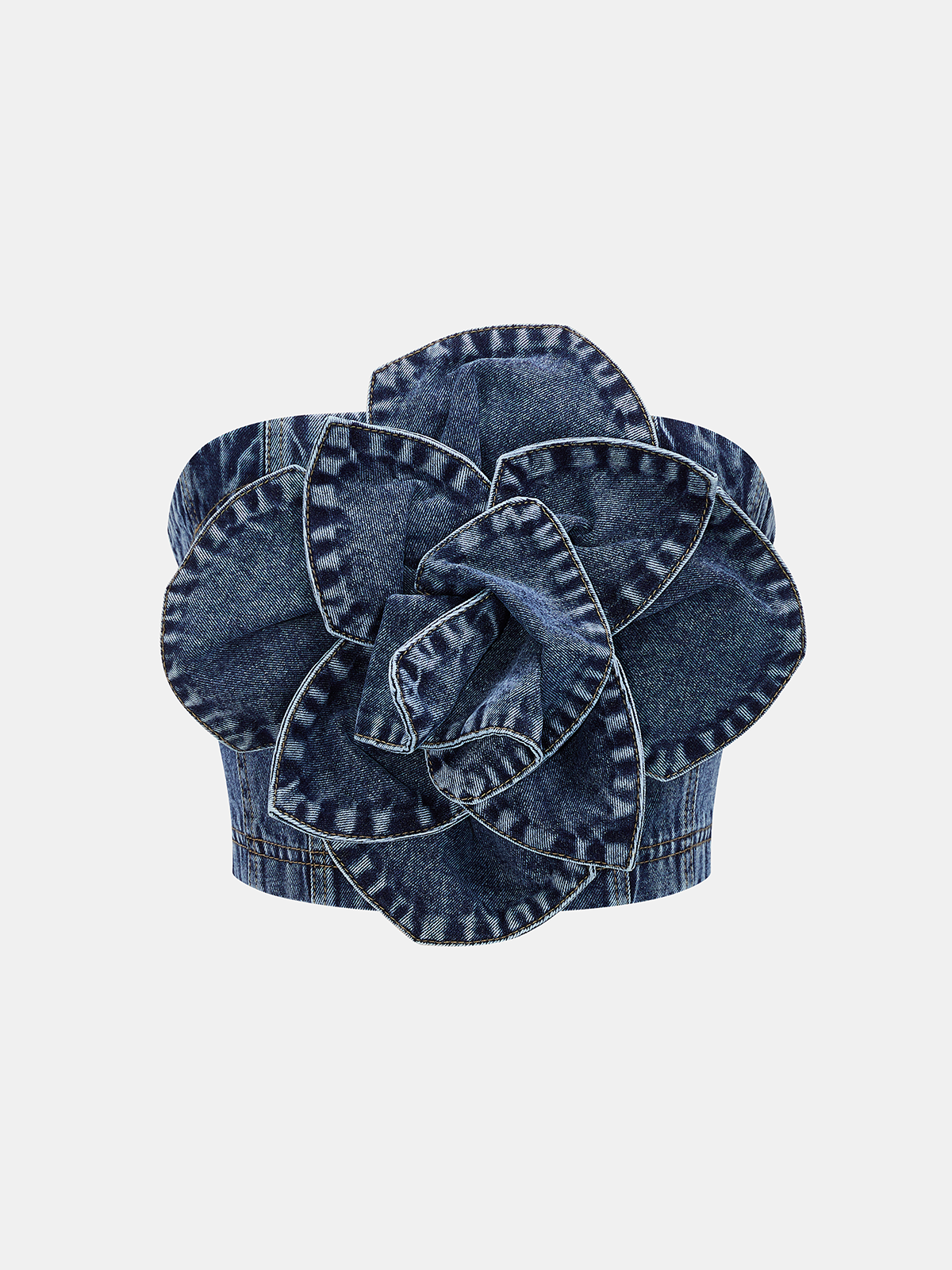 3D Rose Applique Denim Tube Top Vintage Inspired Casual Fit