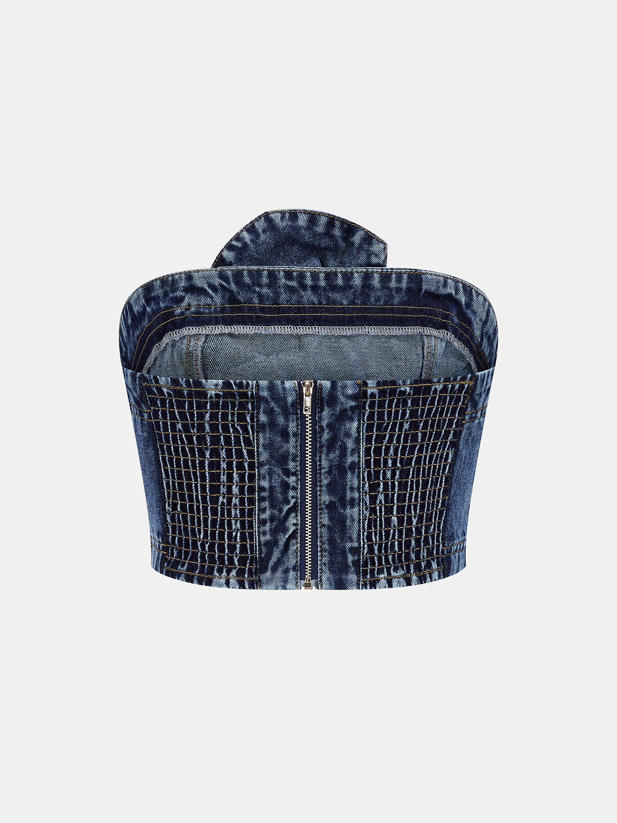 3D Rose Applique Denim Tube Top Vintage Inspired Casual Fit