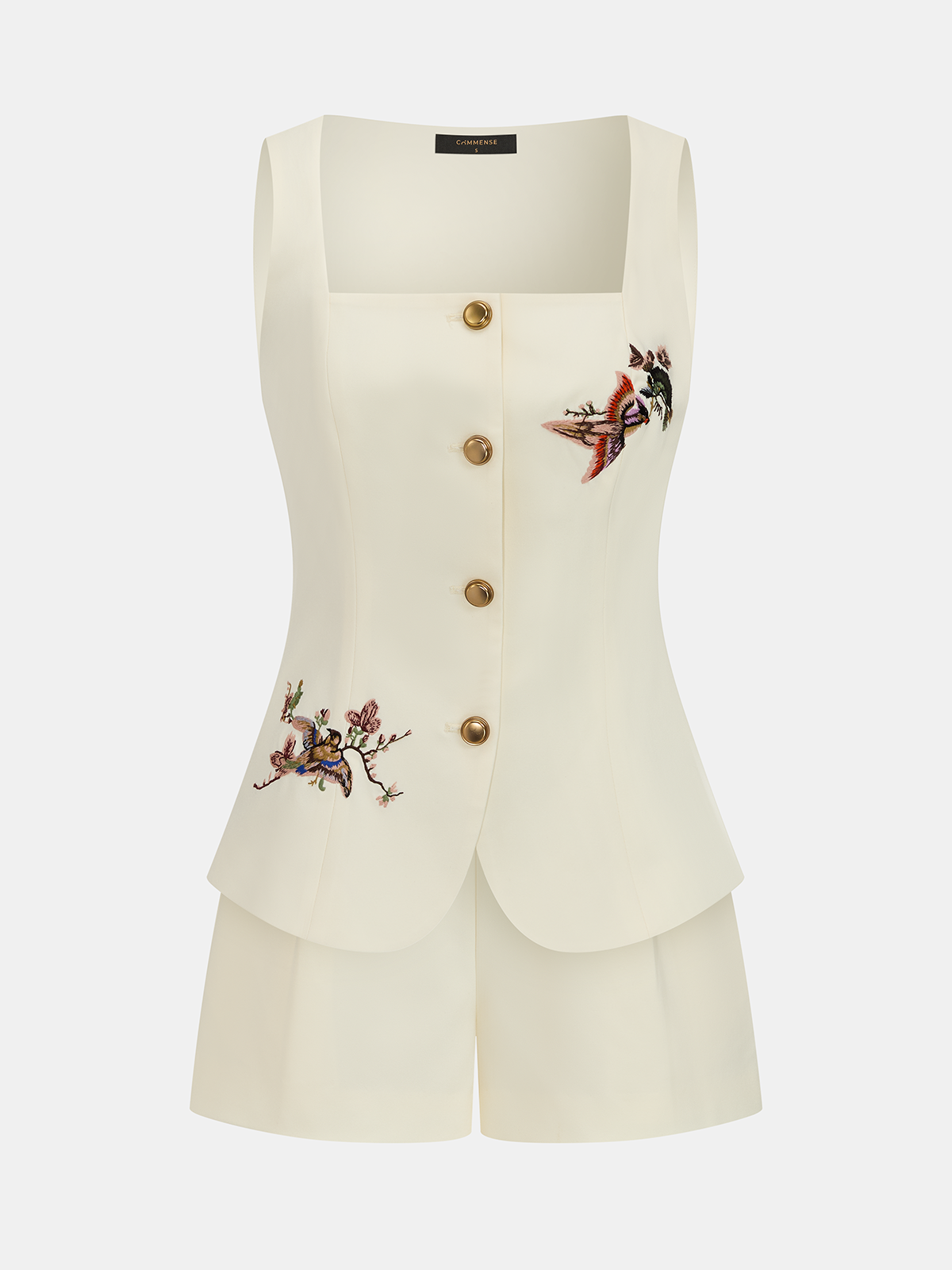 Floral Bird Embroidered Vest & Shorts Set for Toddlers and Kids