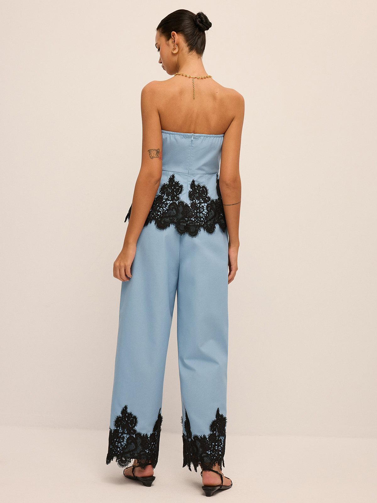Lace Hem Strapless Top & Pants Set for Women's Evening Wear