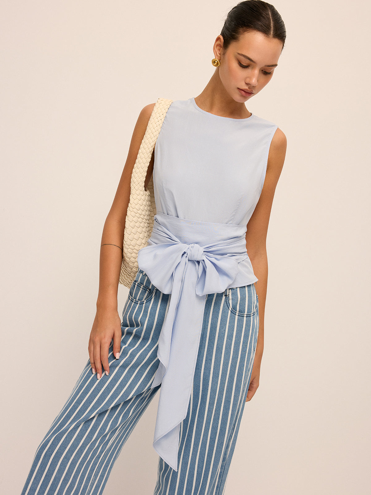 Large Bow Waist Tencel-Blend Sleeveless Top for Women Summer Chic