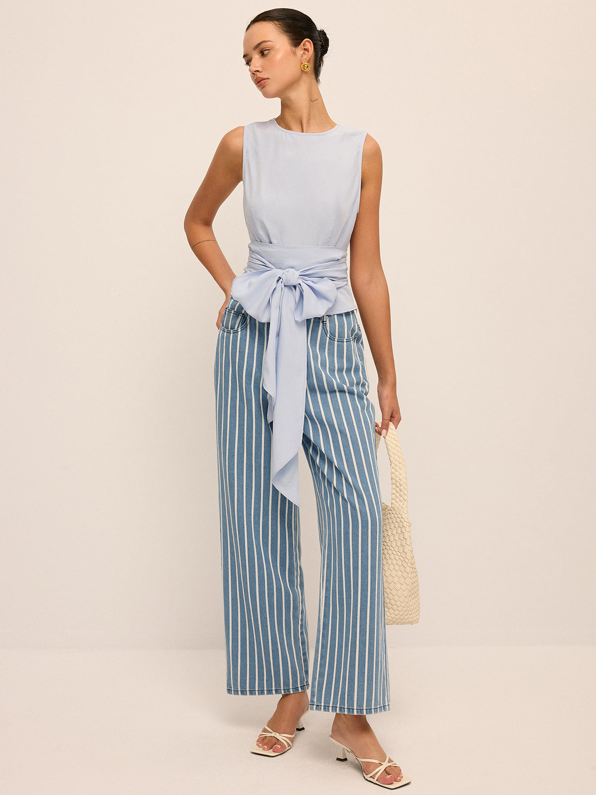 Large Bow Waist Tencel-Blend Sleeveless Top for Women Summer Chic