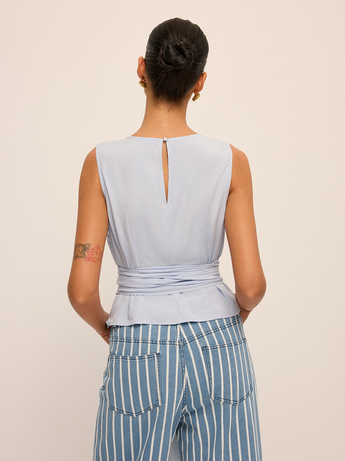 Large Bow Waist Tencel-Blend Sleeveless Top for Women Summer Chic
