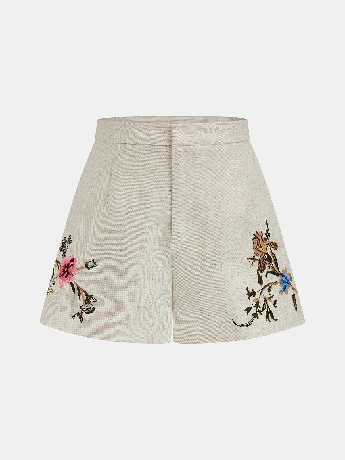 Floral Embroidered Linen Blend Shorts for Women Comfort Fit