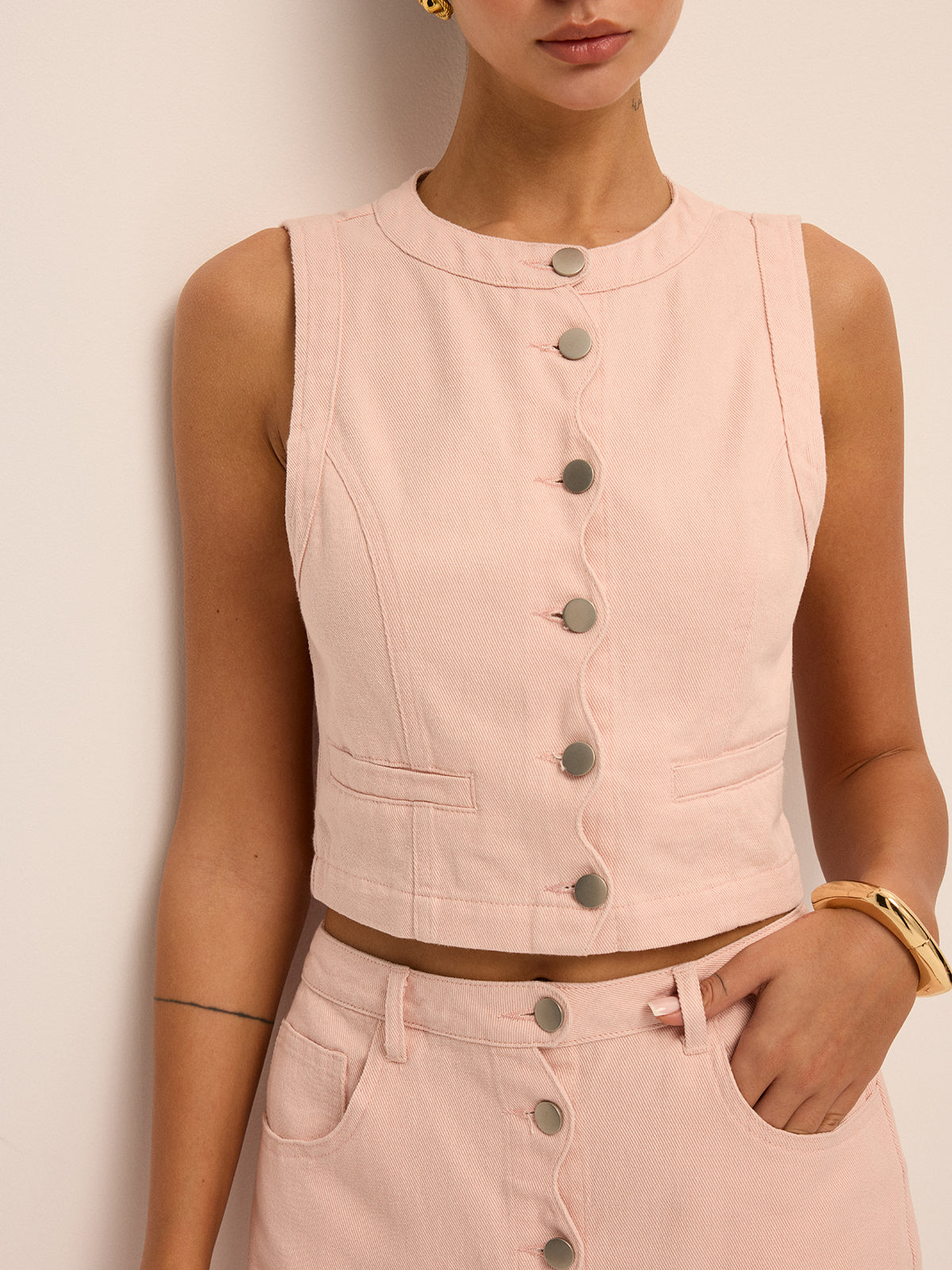 Scallop Edge Denim Vest & Mini Skirt Set for Women Summer Style