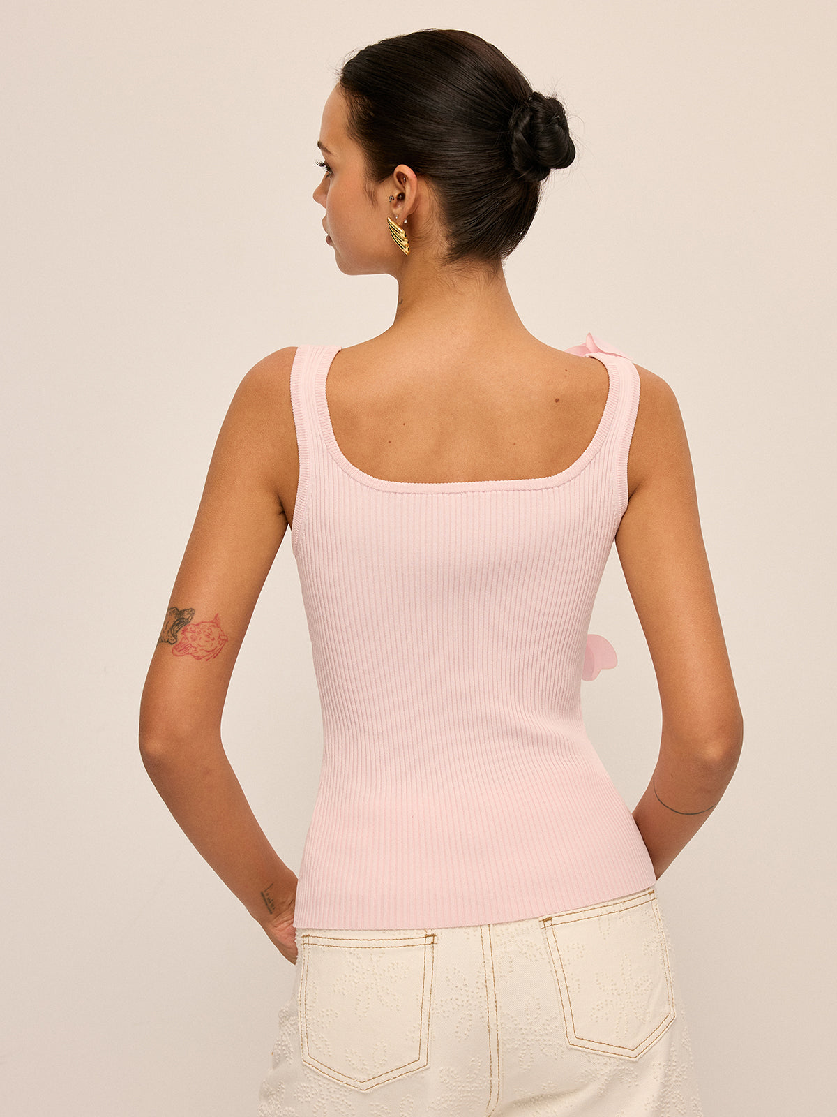 3D Floral Strap Ribbed Knit Tank Top for Women Spring Summer Fashion