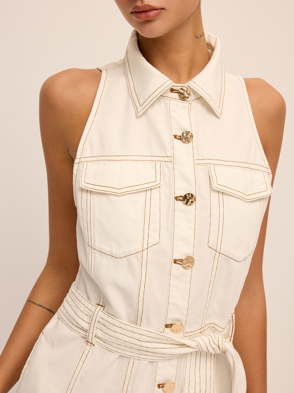 Sleeveless Belted Denim Shirt Dress for Women with Casual Style