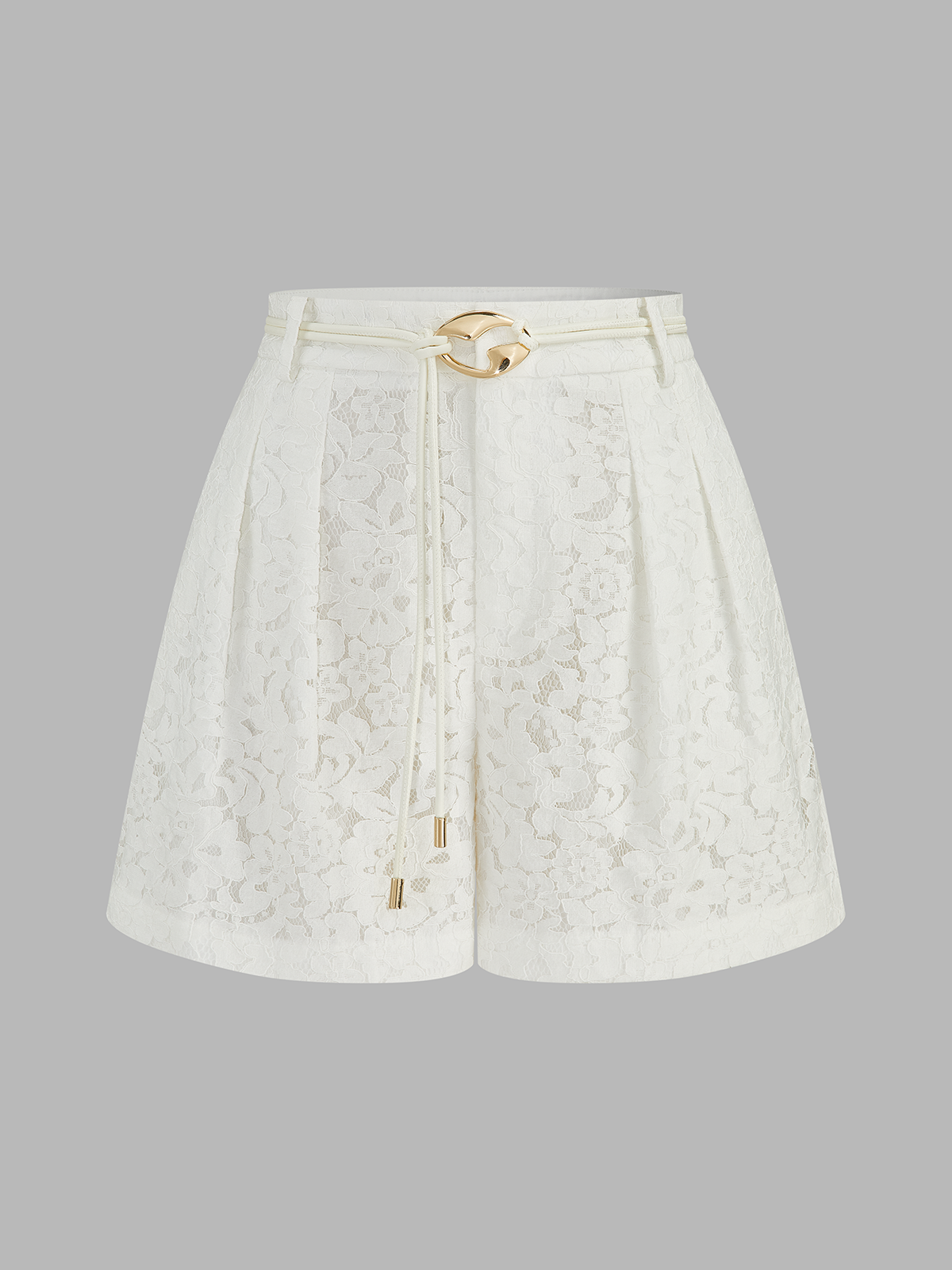 Mid-Waist Belted Lace Shorts for Women Casual Summer Wear
