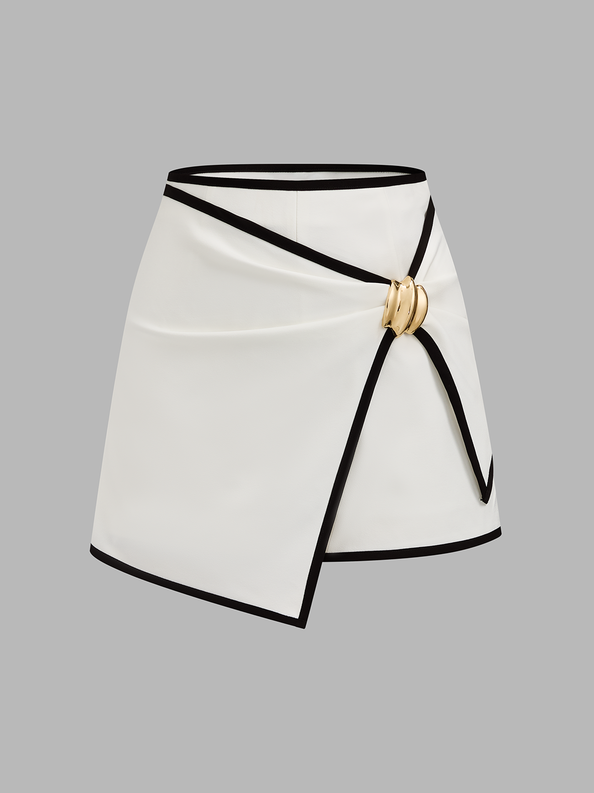 Metal Buckle Contrast Trim Asymmetrical Skort for Women, Fashion Trending Style