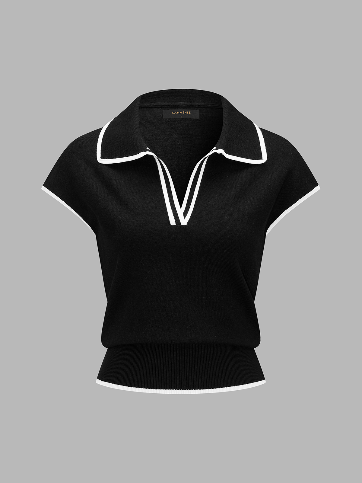 Contrast Trim Short Sleeve Knitted Polo Top for Casual Wear
