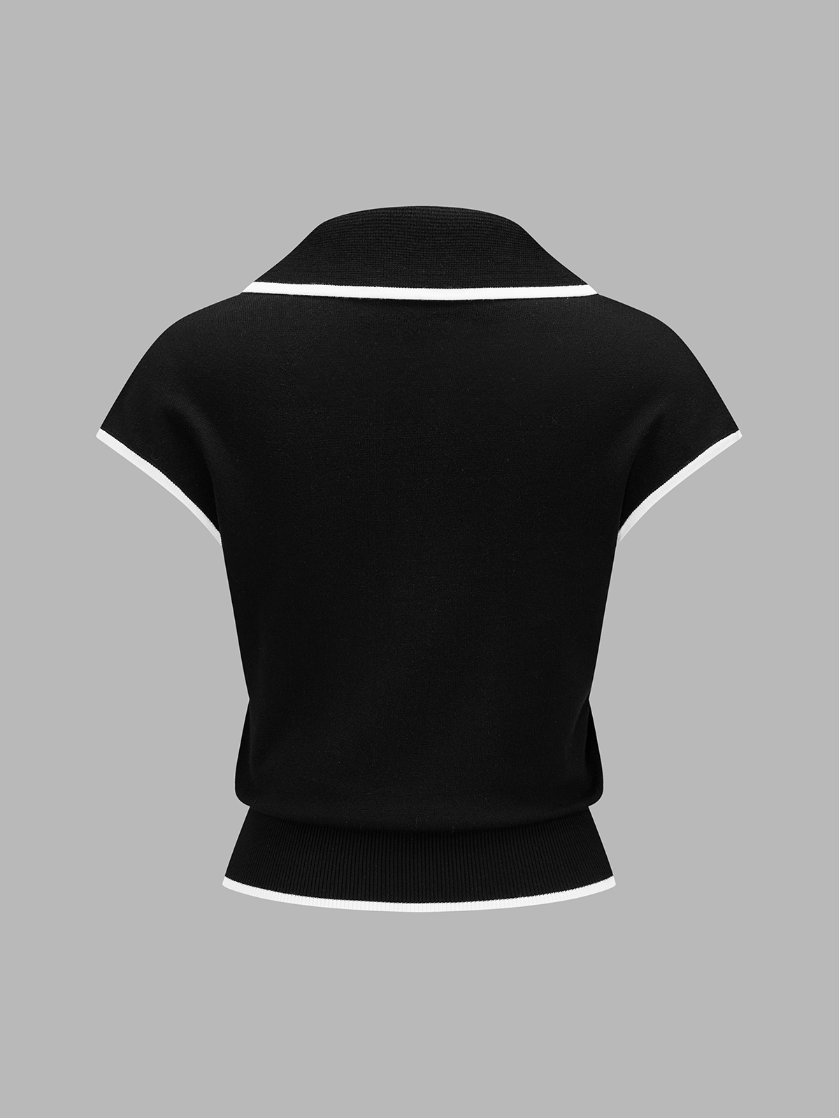 Contrast Trim Short Sleeve Knitted Polo Top for Casual Wear