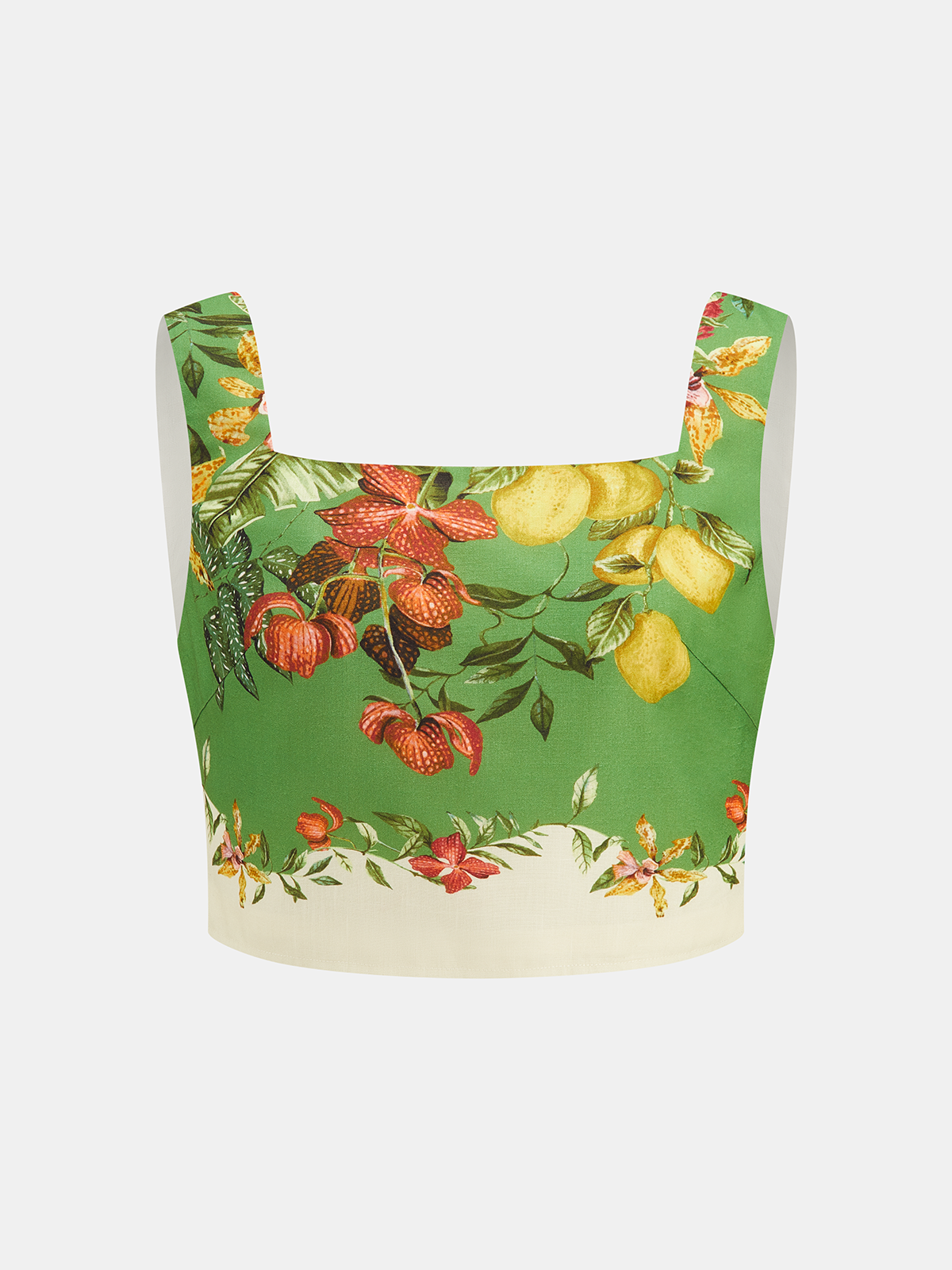 Fruit Floral Print Crop Cami Top & Pants Set for Women Spring/Summer Cotton