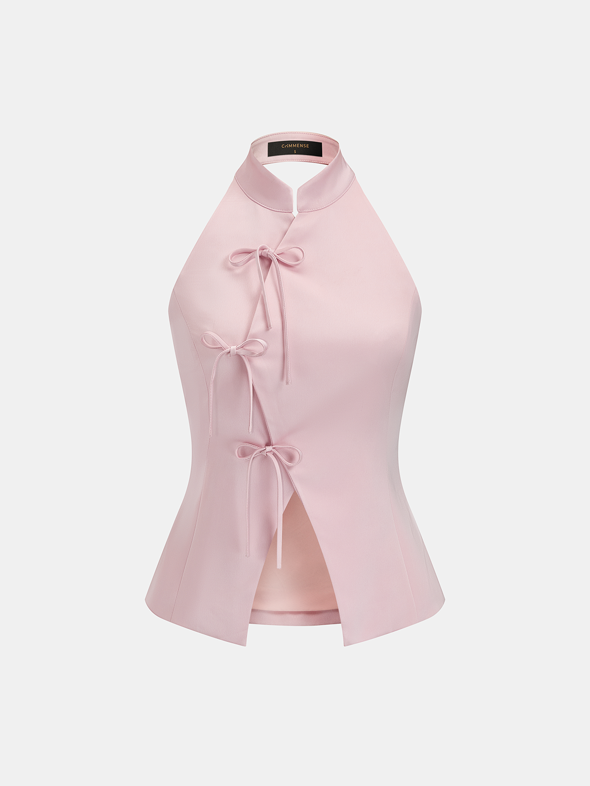 Mandarin Collar Two-Piece Pants Set with Front Tie Closure