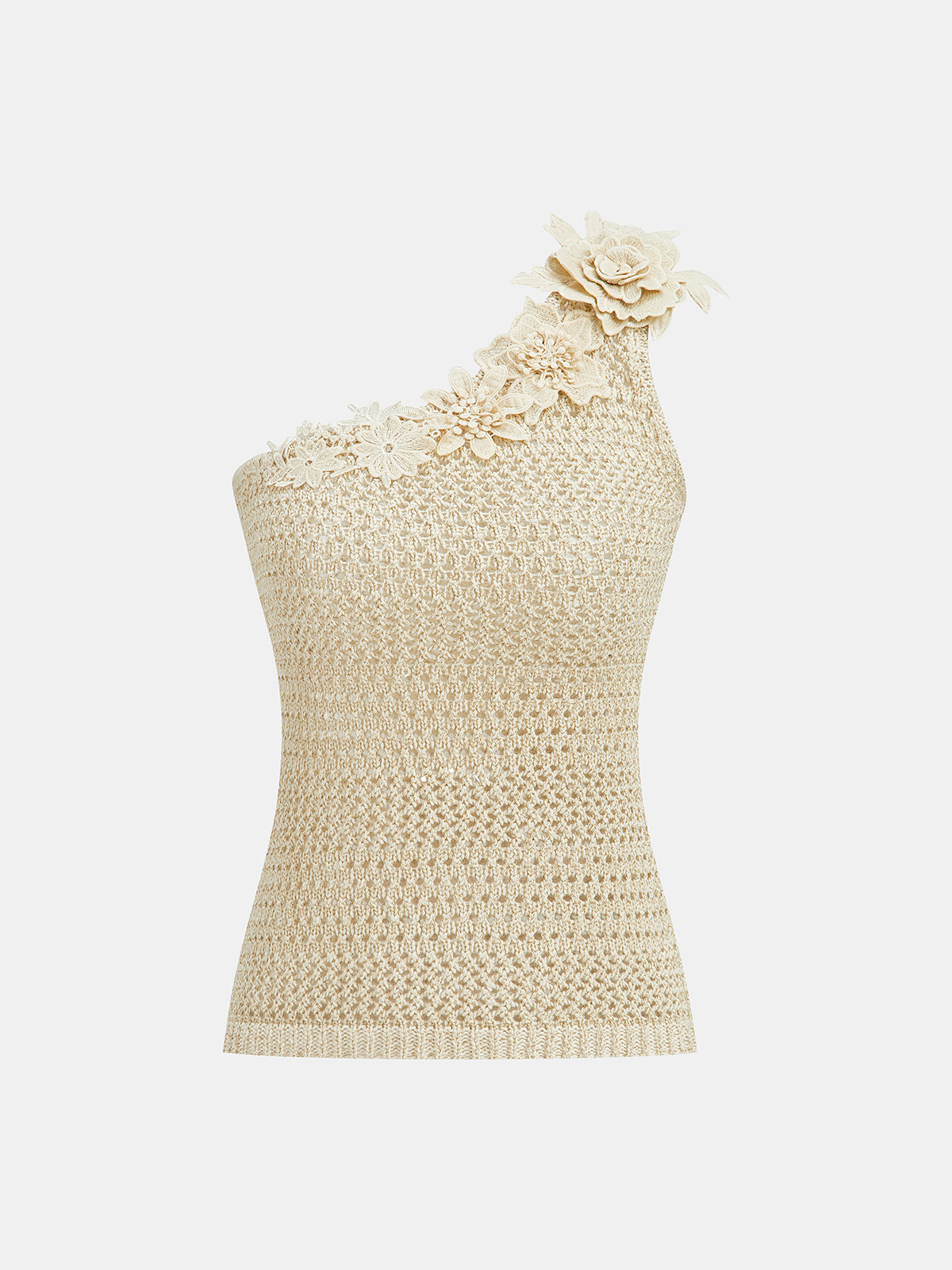 One Shoulder 3D Flower Crochet Top with Elegant Lace Detail